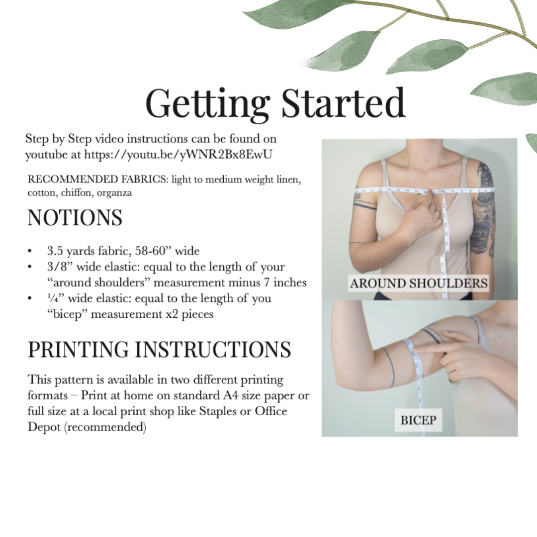 Woman measuring around shoulders and bicep to customize Renaissance Chemise Sewing Pattern fit.