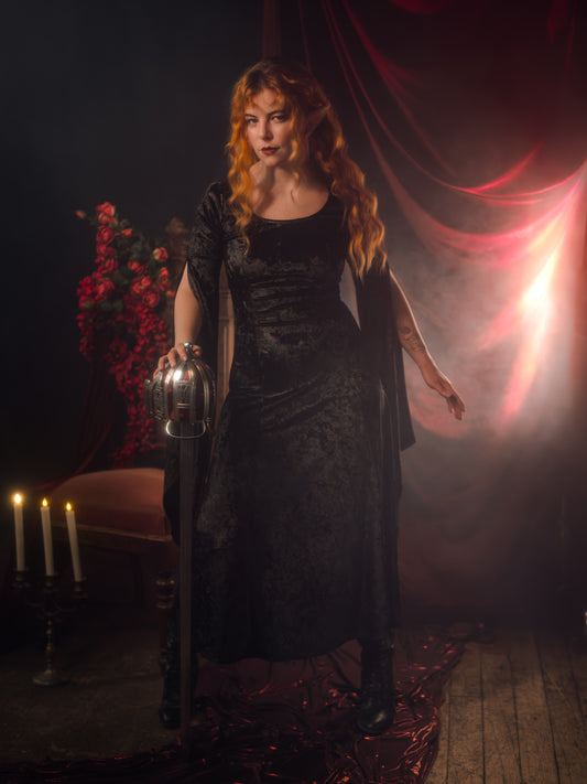 Black Velvet Bell Sleeve Dress