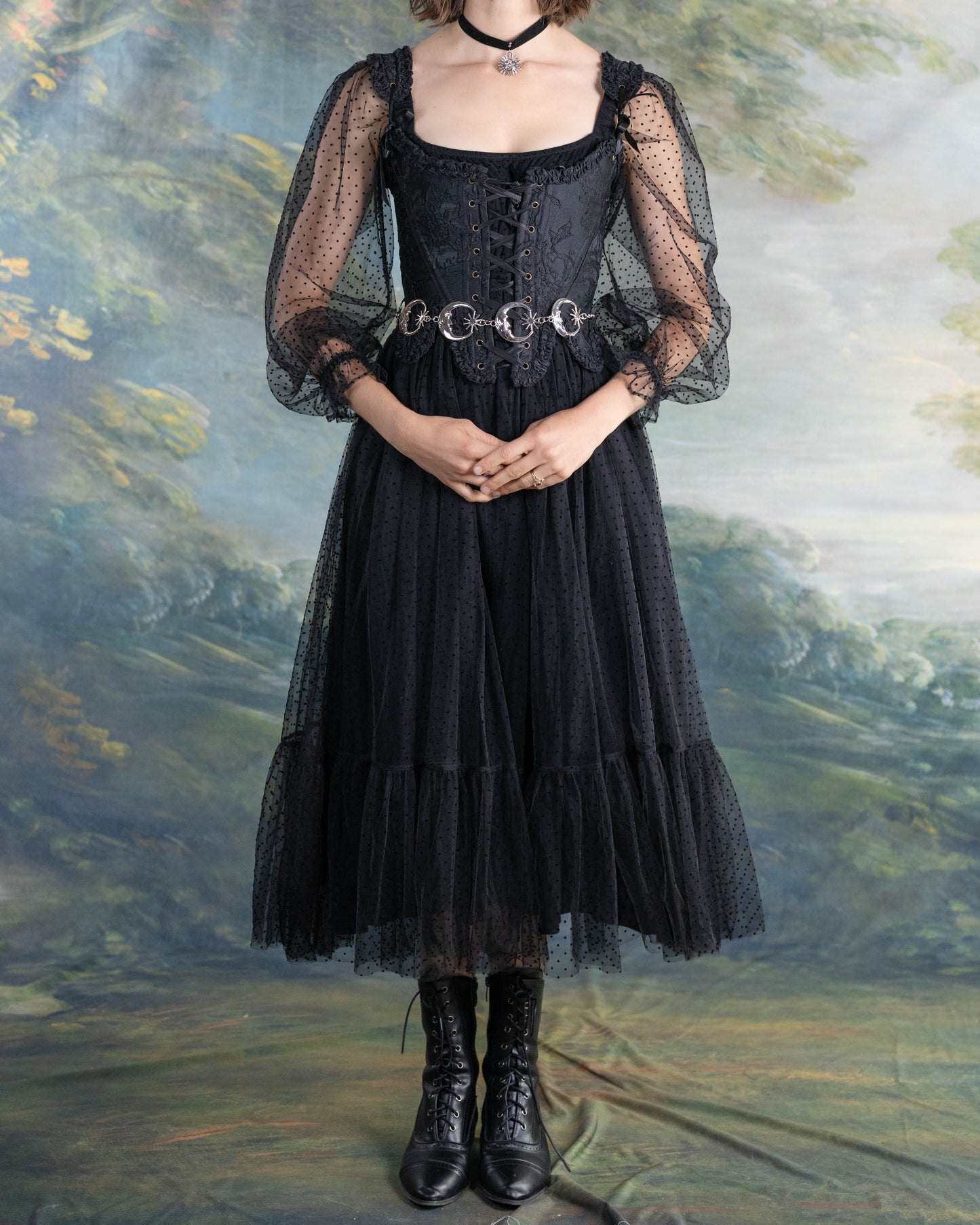 Black Floral Jacquard 18th Century Stays