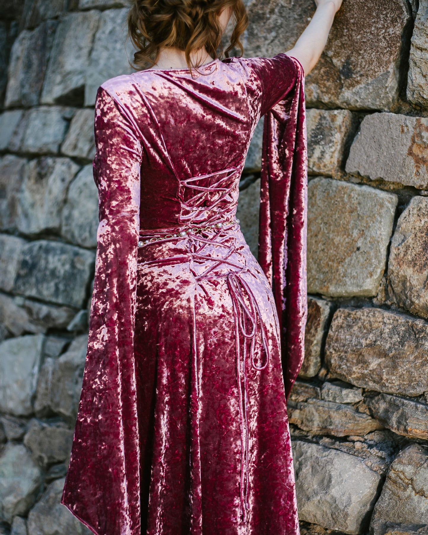 Stained Blackberry Velvet Bell Sleeve Dress