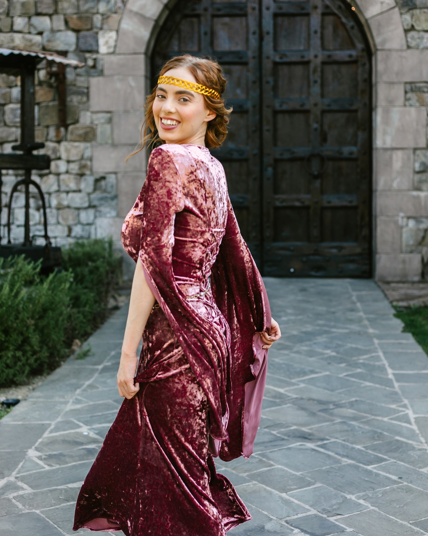 Stained Blackberry Velvet Bell Sleeve Dress
