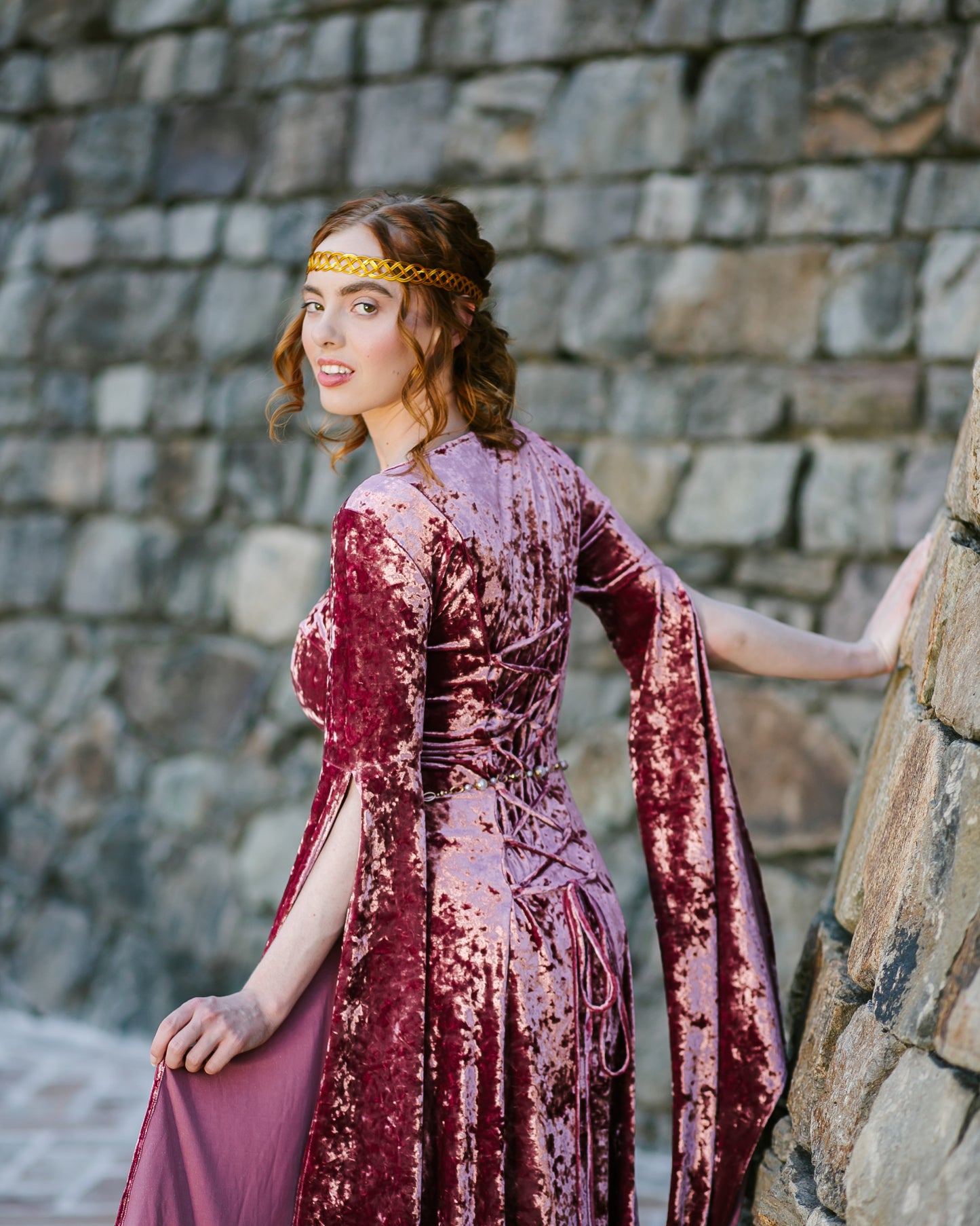 Stained Blackberry Velvet Bell Sleeve Dress