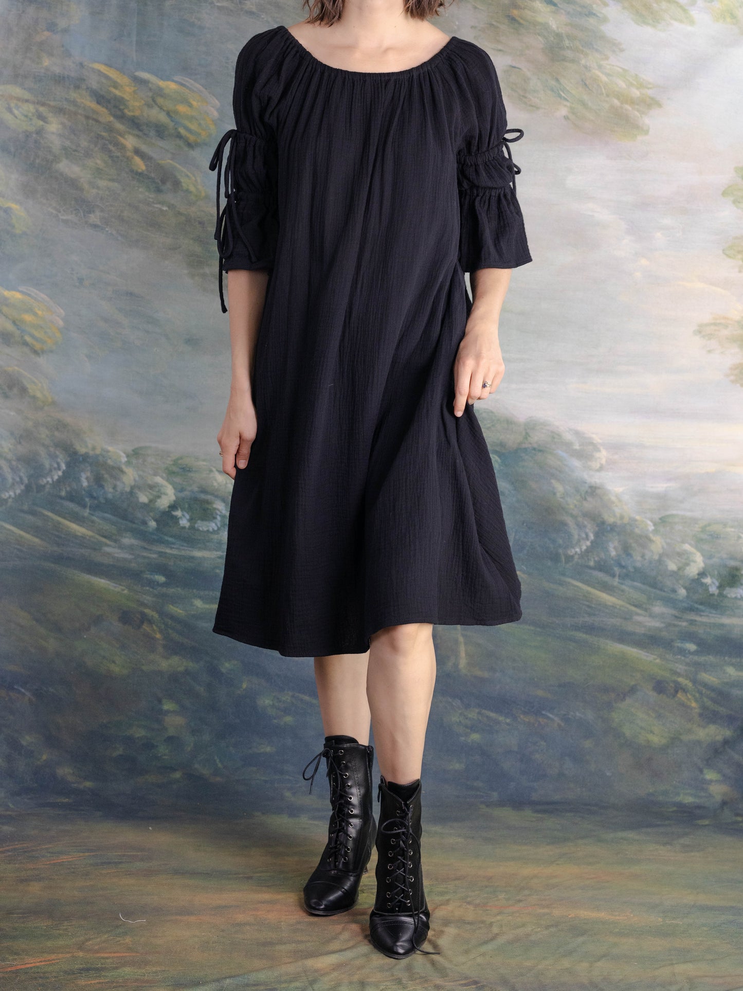 Black Cotton Puff Sleeve Chemise