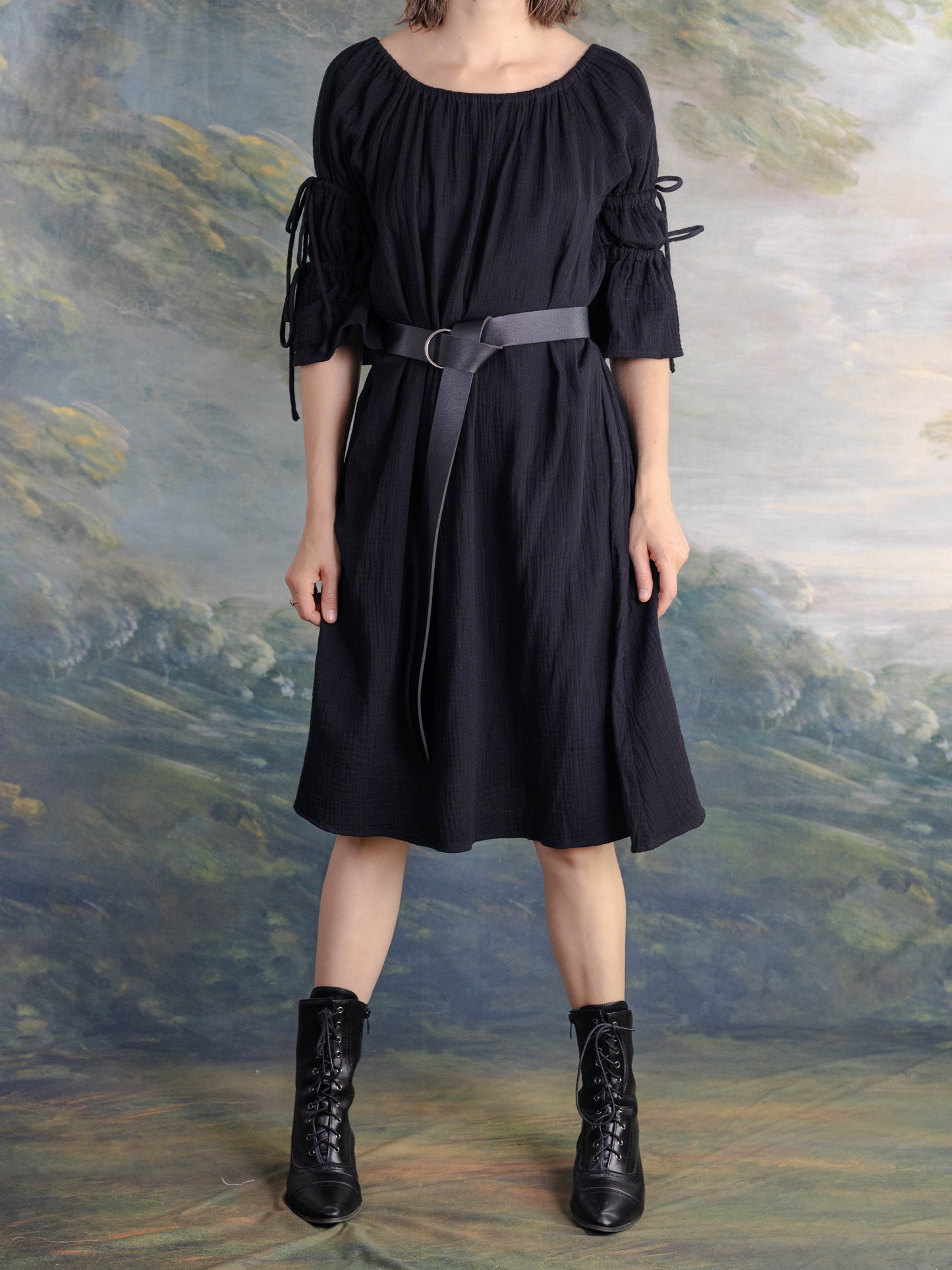 Black Cotton Puff Sleeve Chemise