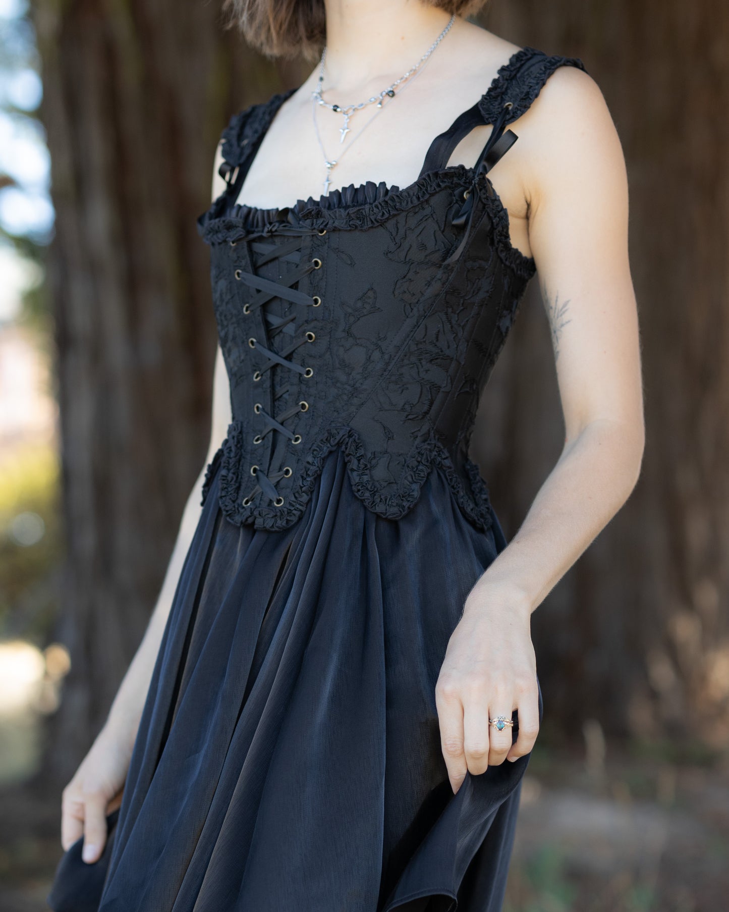 Black Floral Jacquard 18th Century Stays