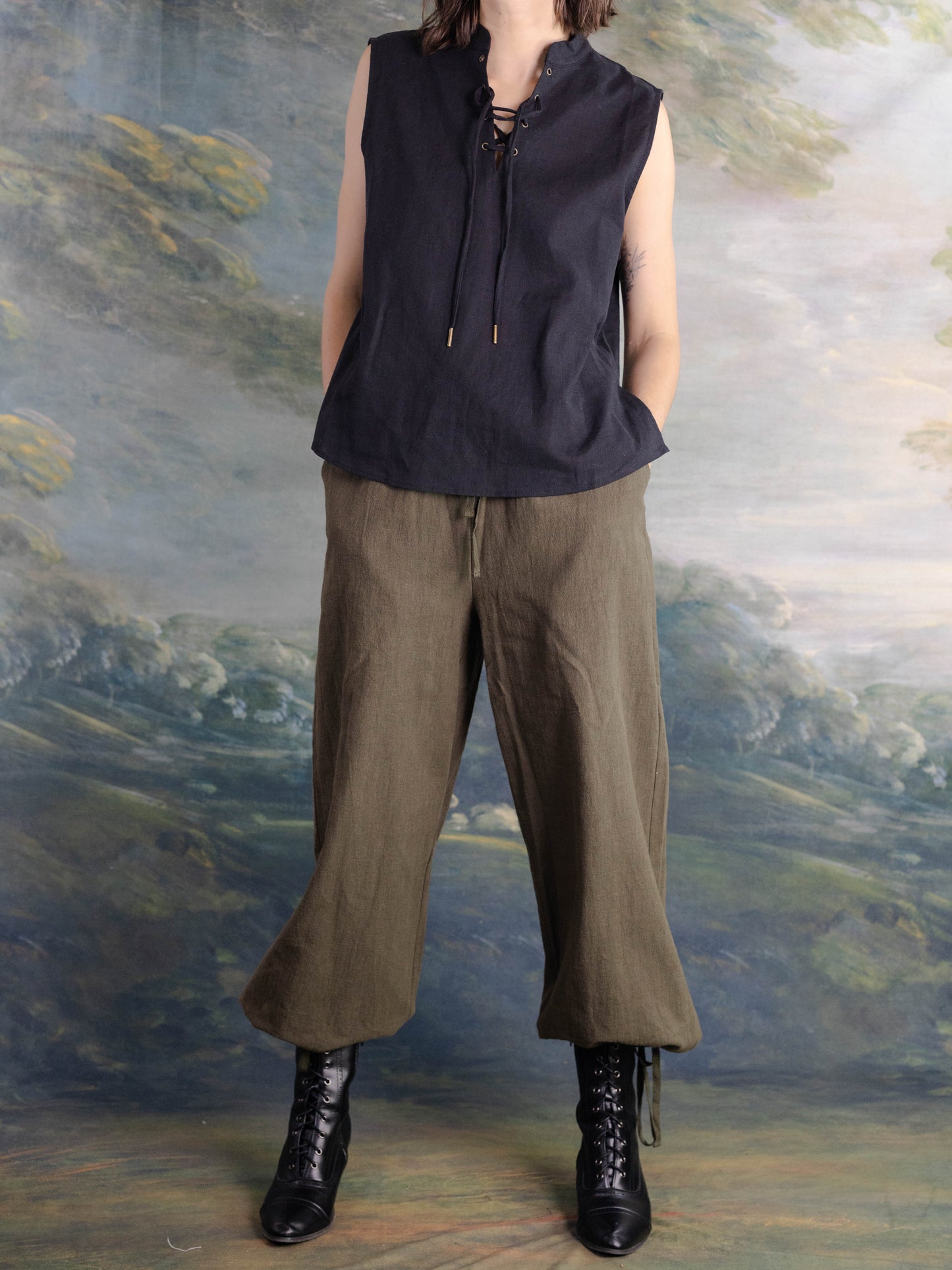 Linen Sleeveless Pirate Tank