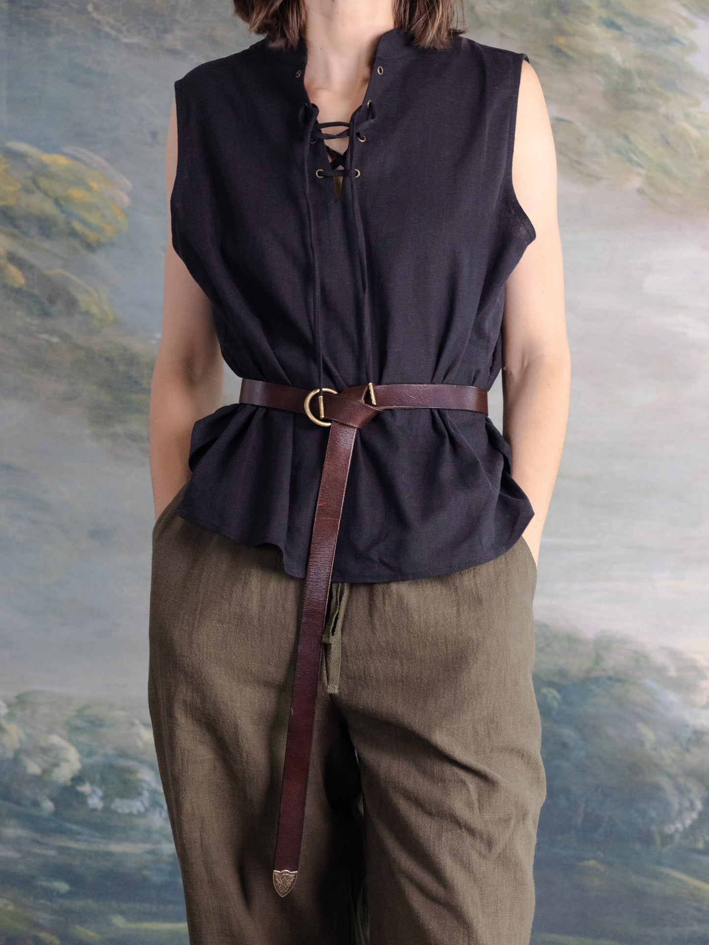 Linen Sleeveless Pirate Tank