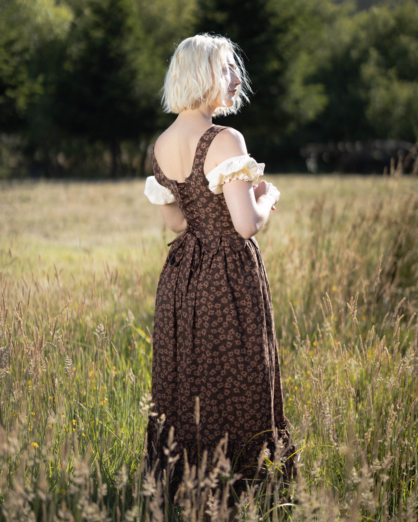 Brown Ditsy Floral Ruffle Skirt