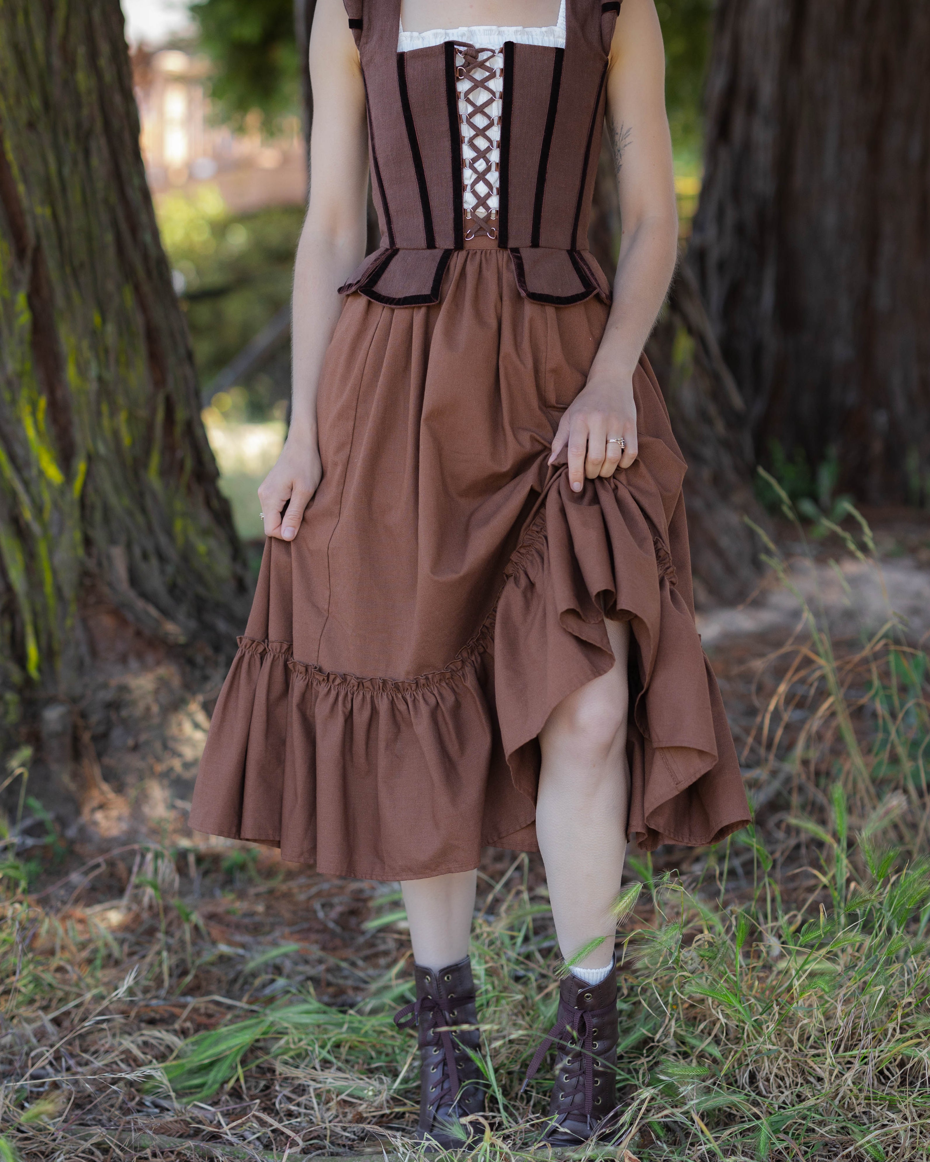 Brown Linen Ruffle Skirt | Midi Renaissance Skirt S Brown Linen Ruffle Skirt | Midi Renaissance Skirt S