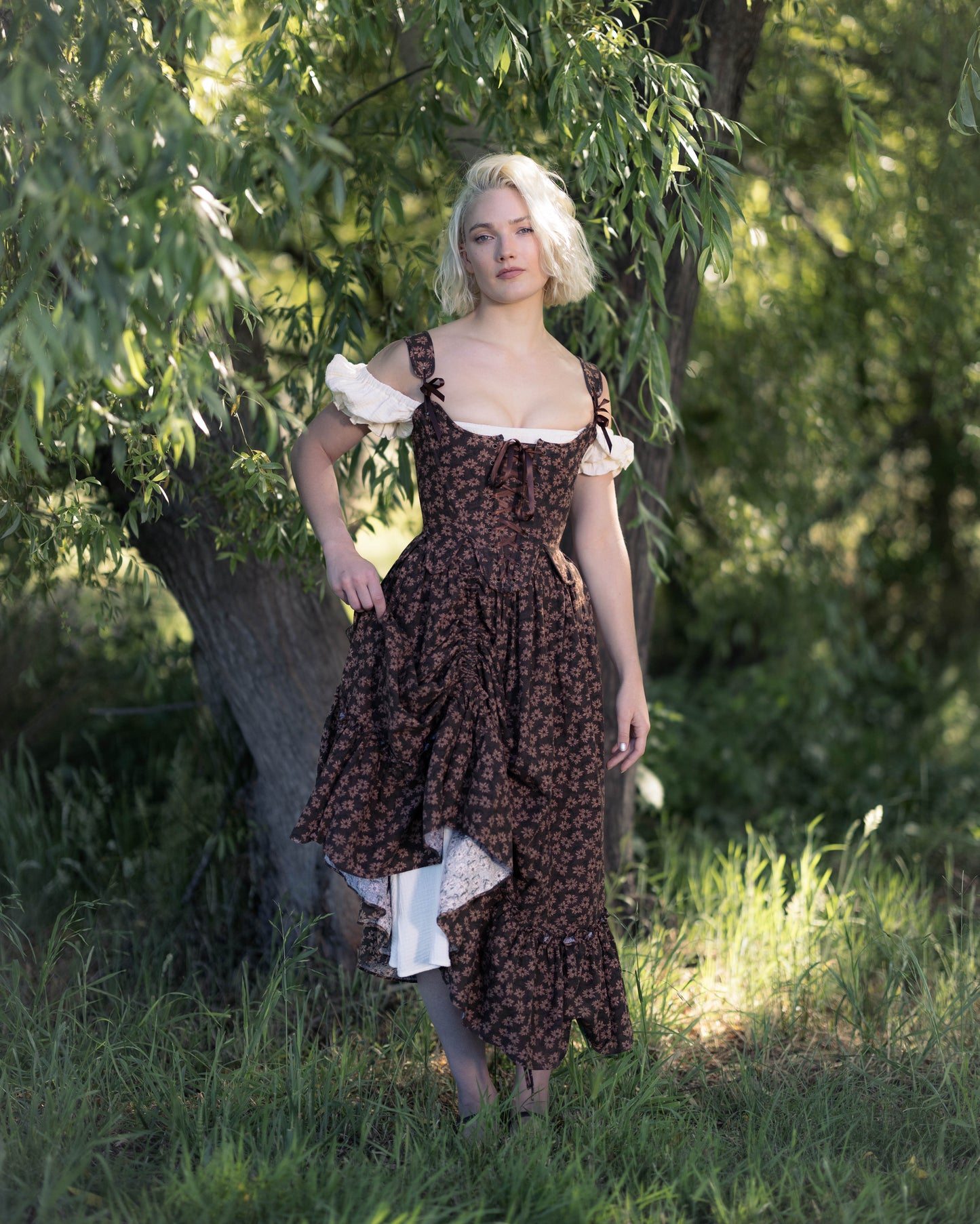 Brown Ditsy Floral Ruffle Skirt