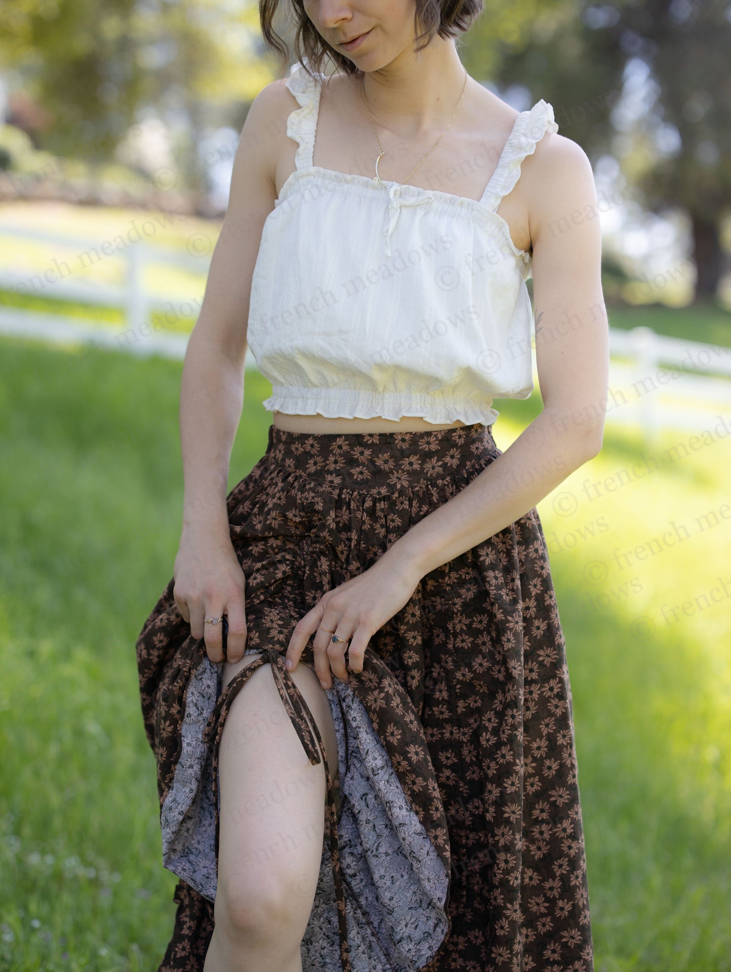 Brown Ditsy Floral Ruffle Skirt