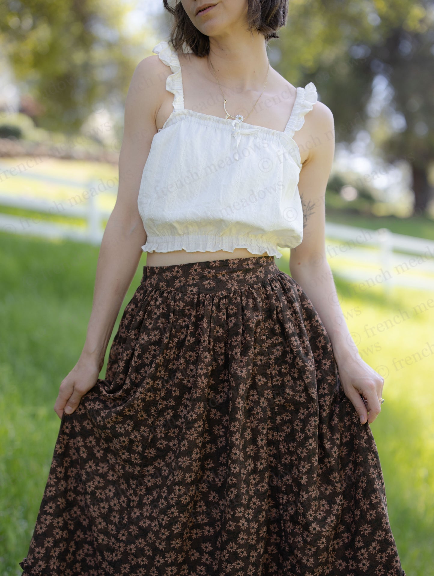 Brown Ditsy Floral Ruffle Skirt