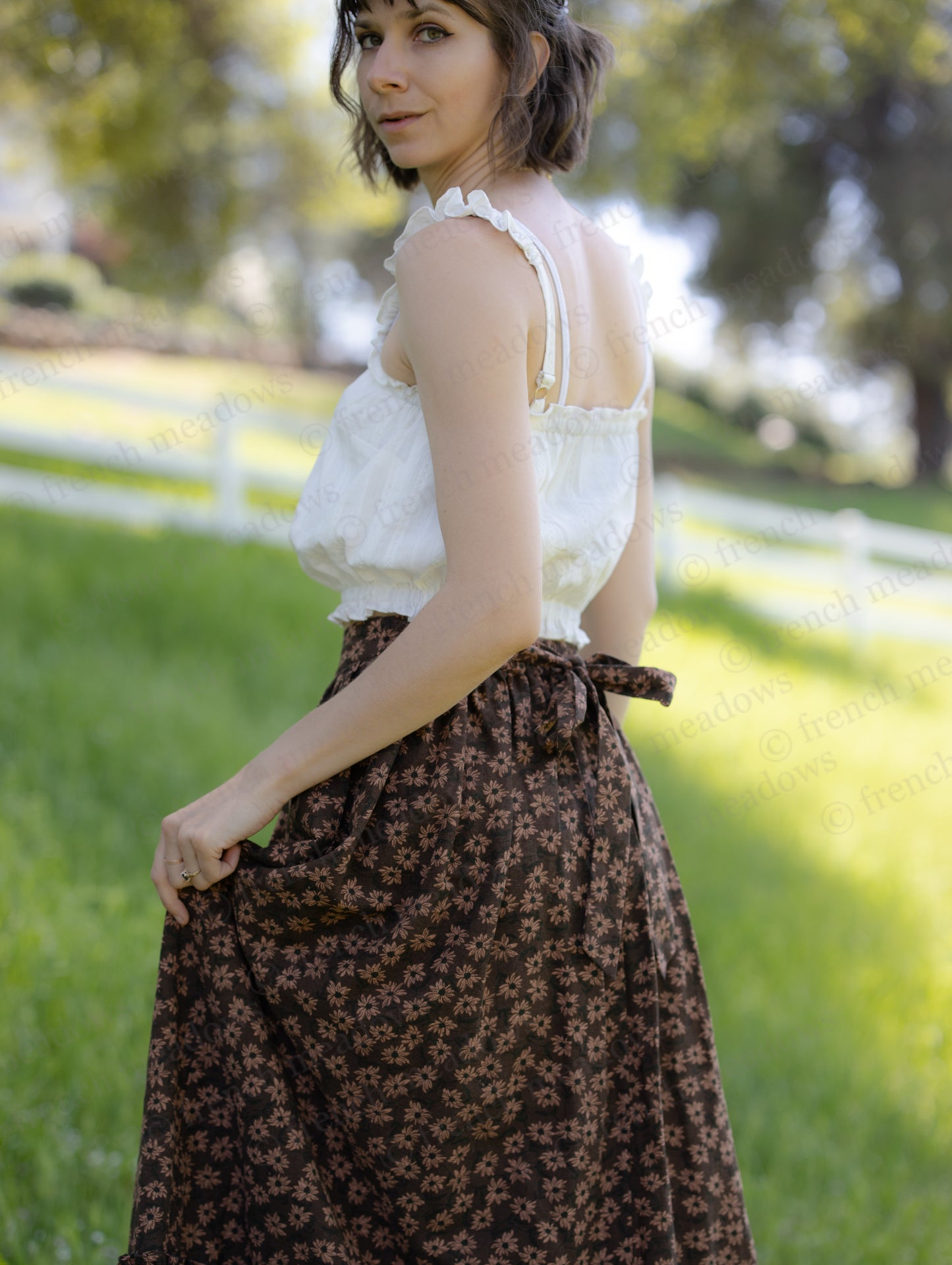 Brown Ditsy Floral Ruffle Skirt