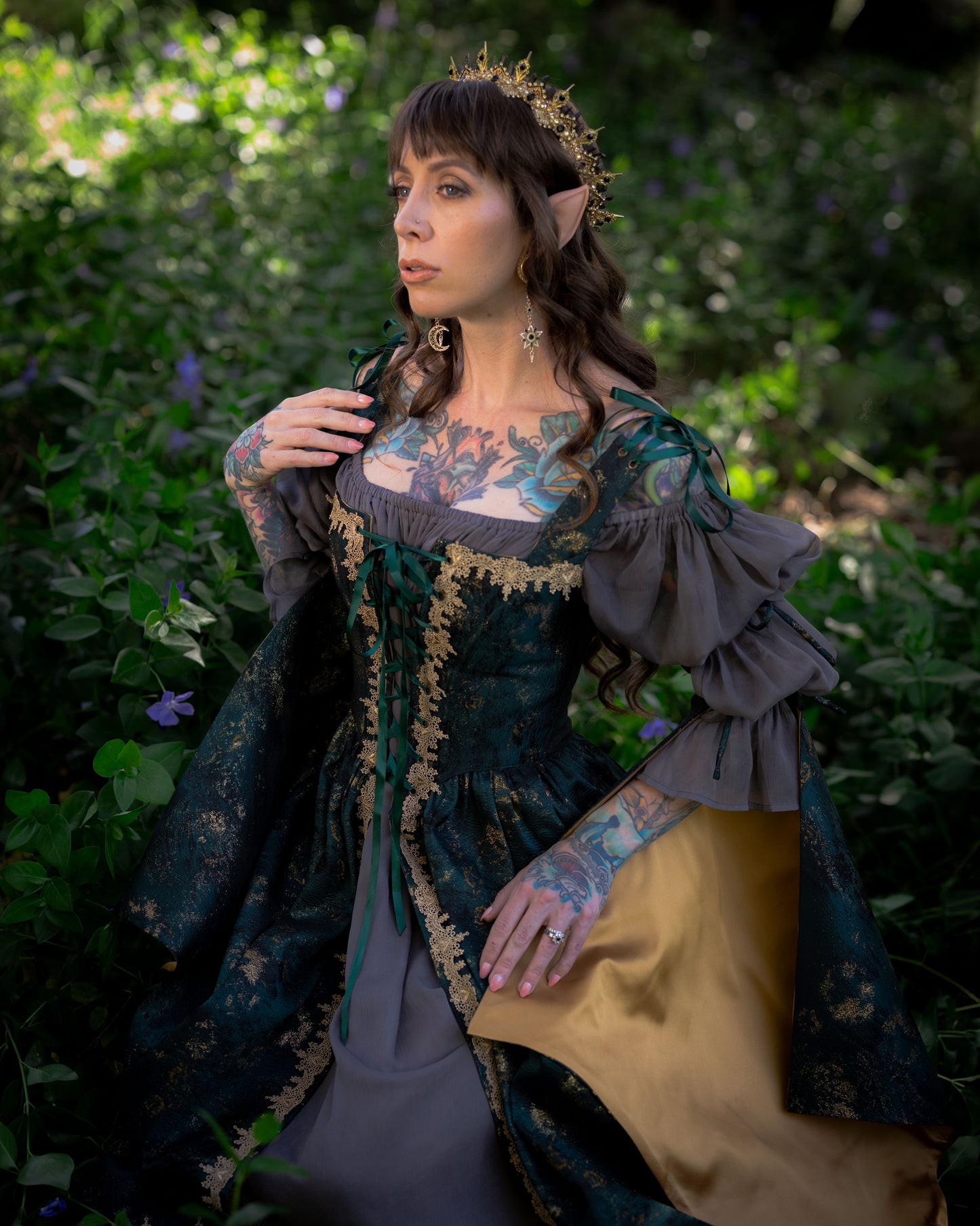 Dark Green Jacquard Corset Dress