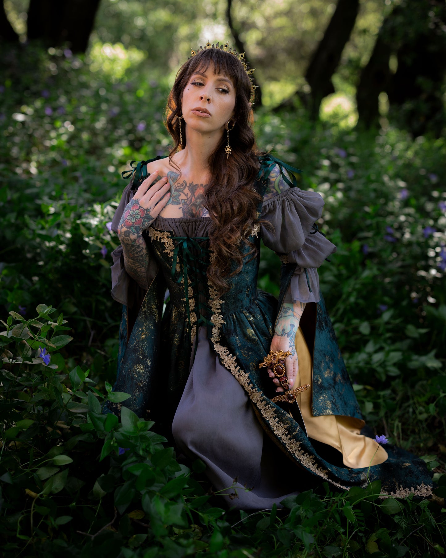 Dark Green Jacquard Corset Dress