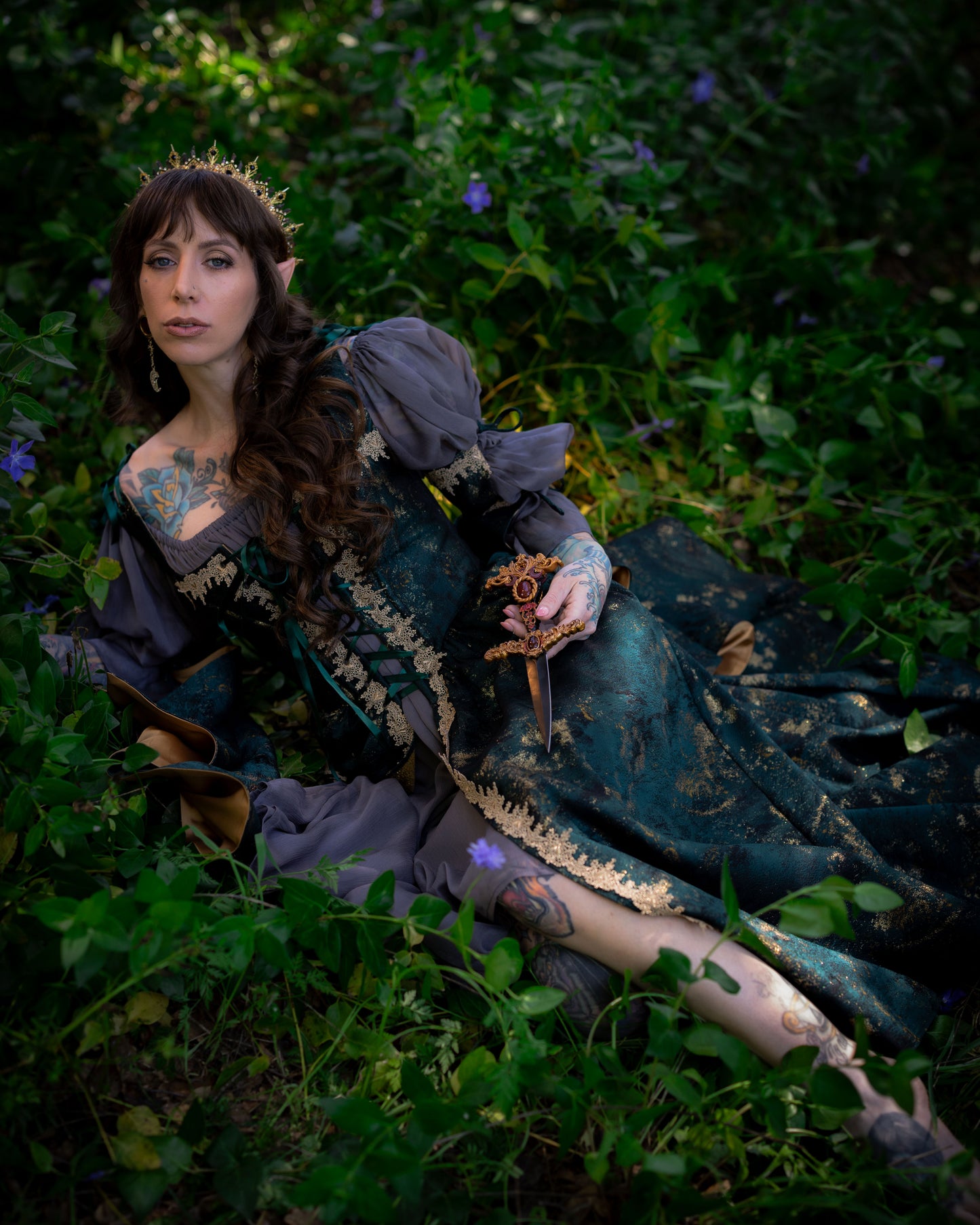Dark Green Jacquard Corset Dress
