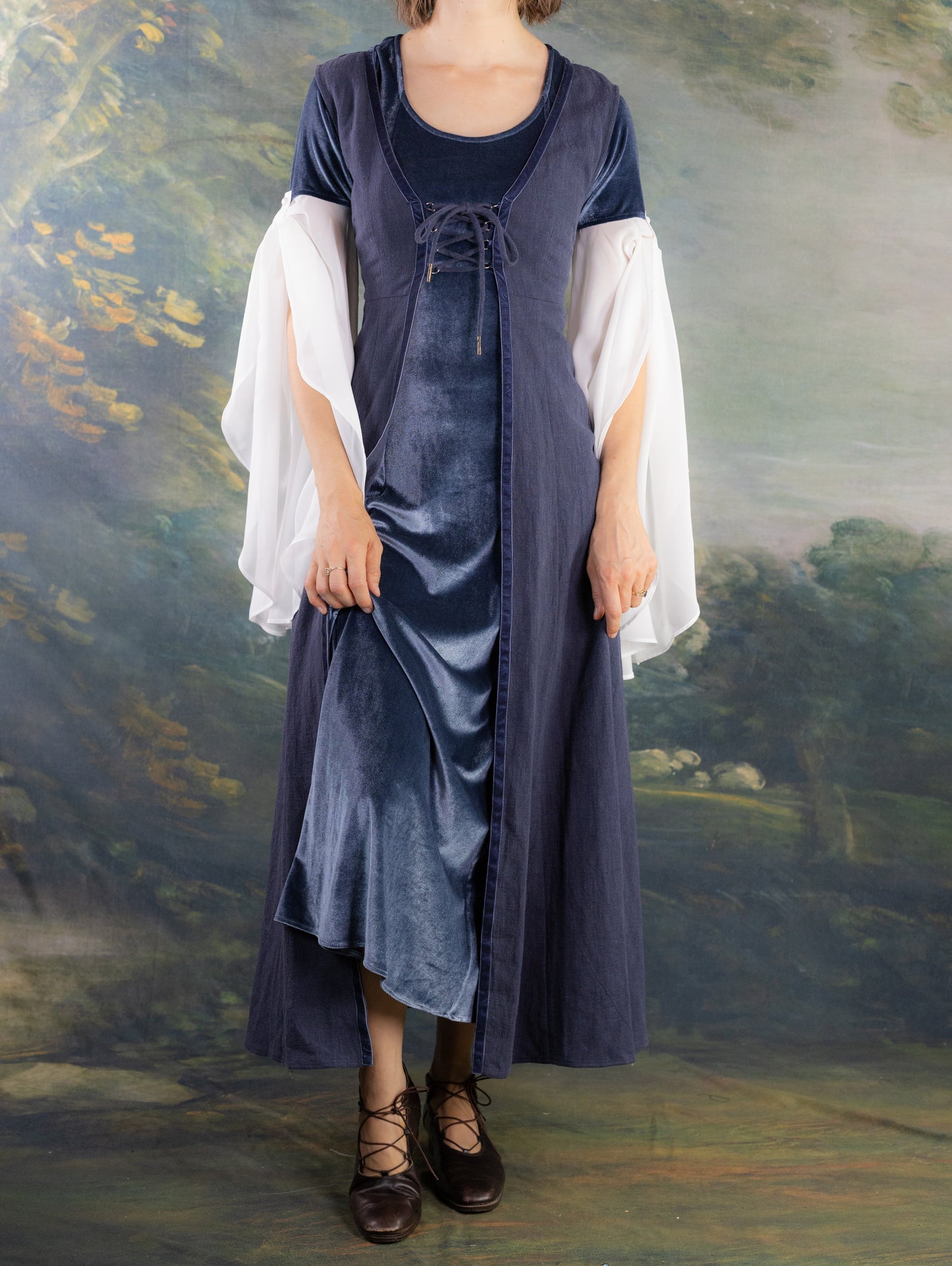 Elven Blue Velvet Bell Sleeve Dress