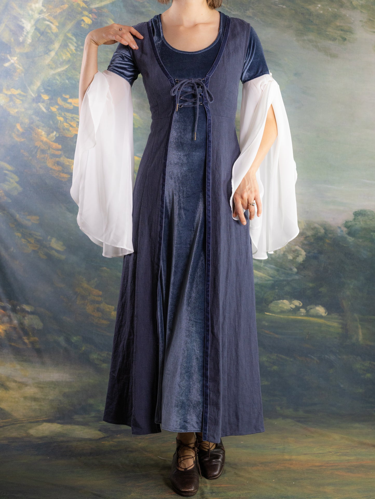Elven Blue Velvet Bell Sleeve Dress