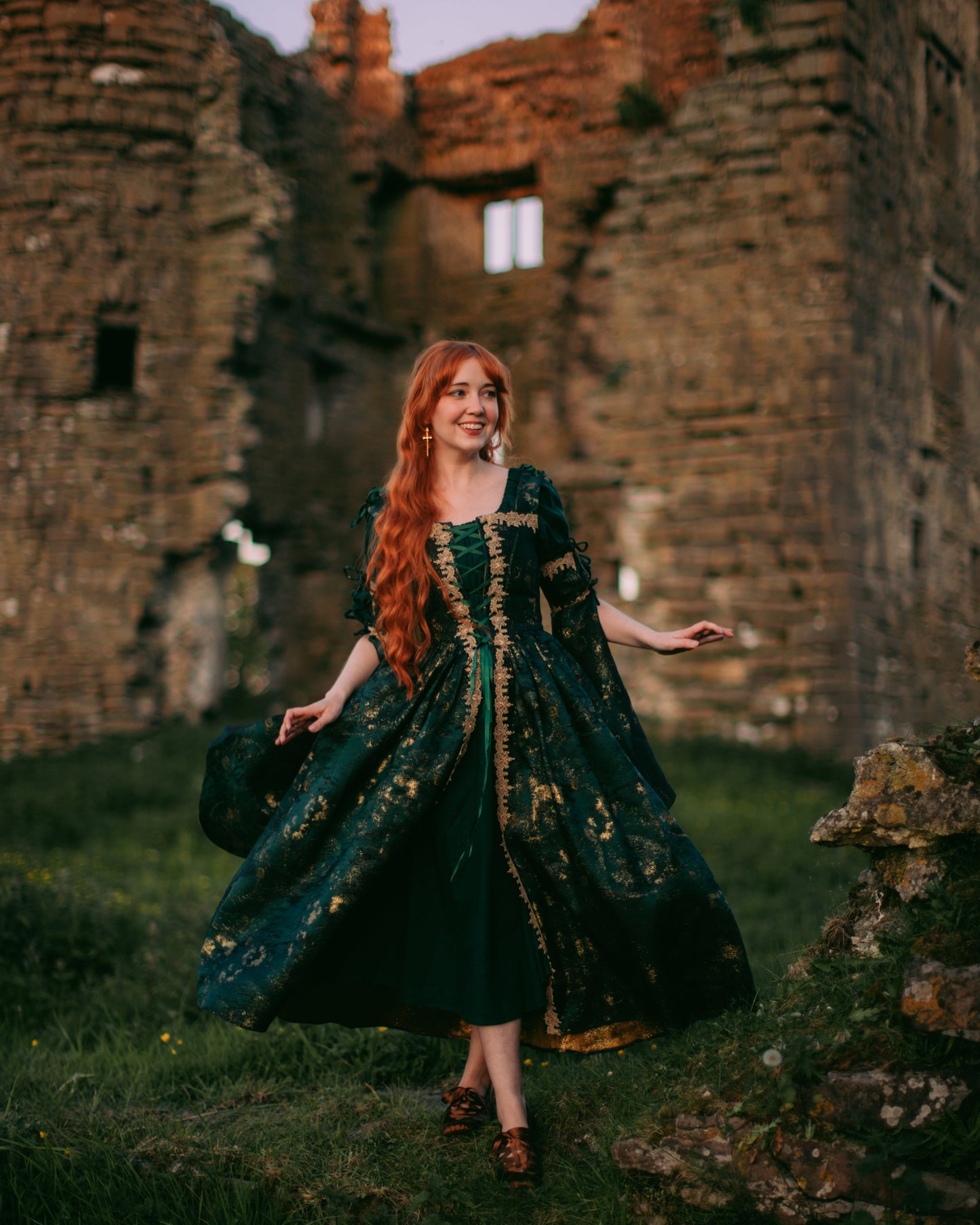 Dark Green Jacquard Corset Dress