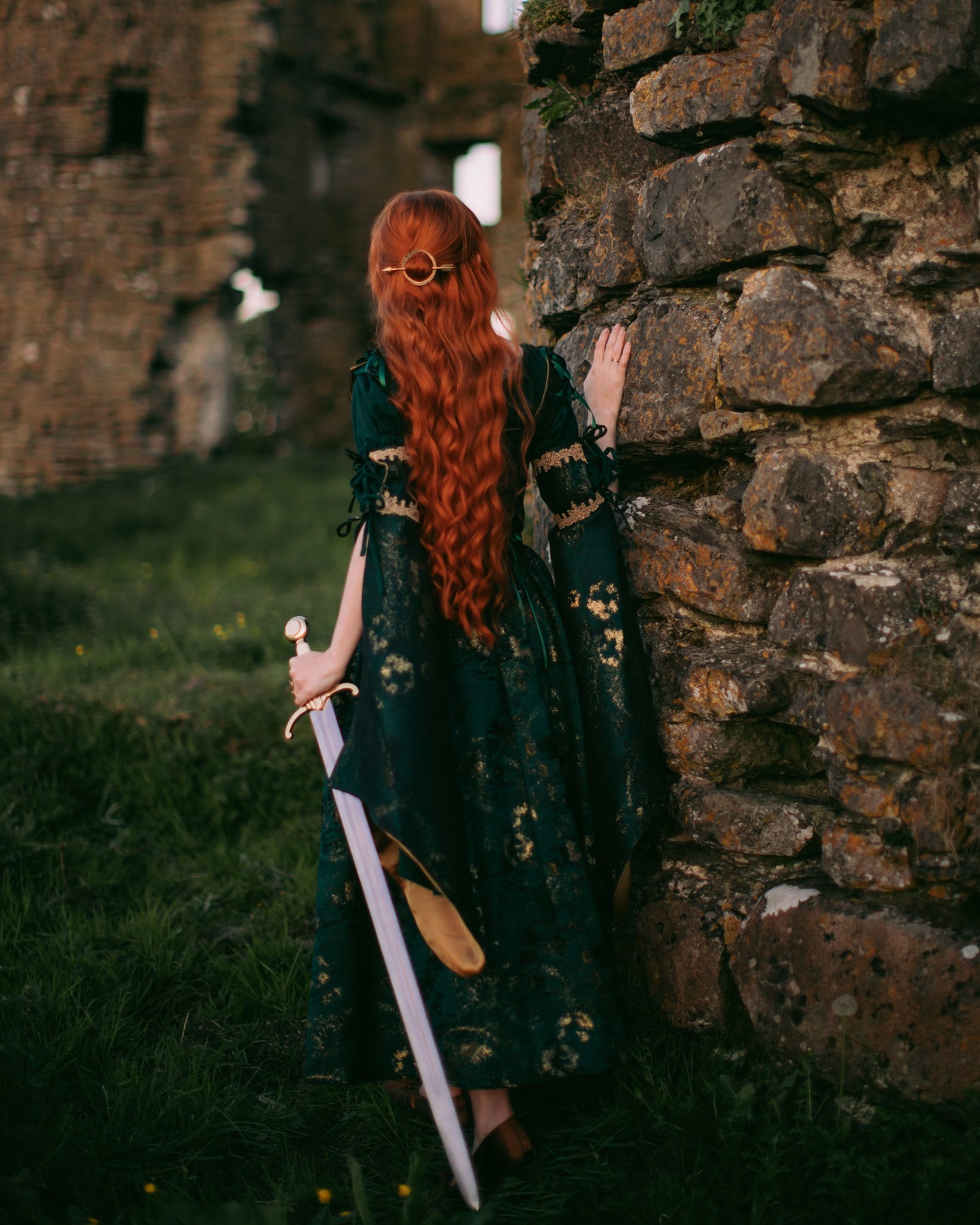 Dark Green Jacquard Corset Dress