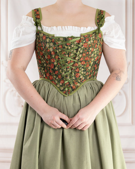 Green Floral Tapestry Corset