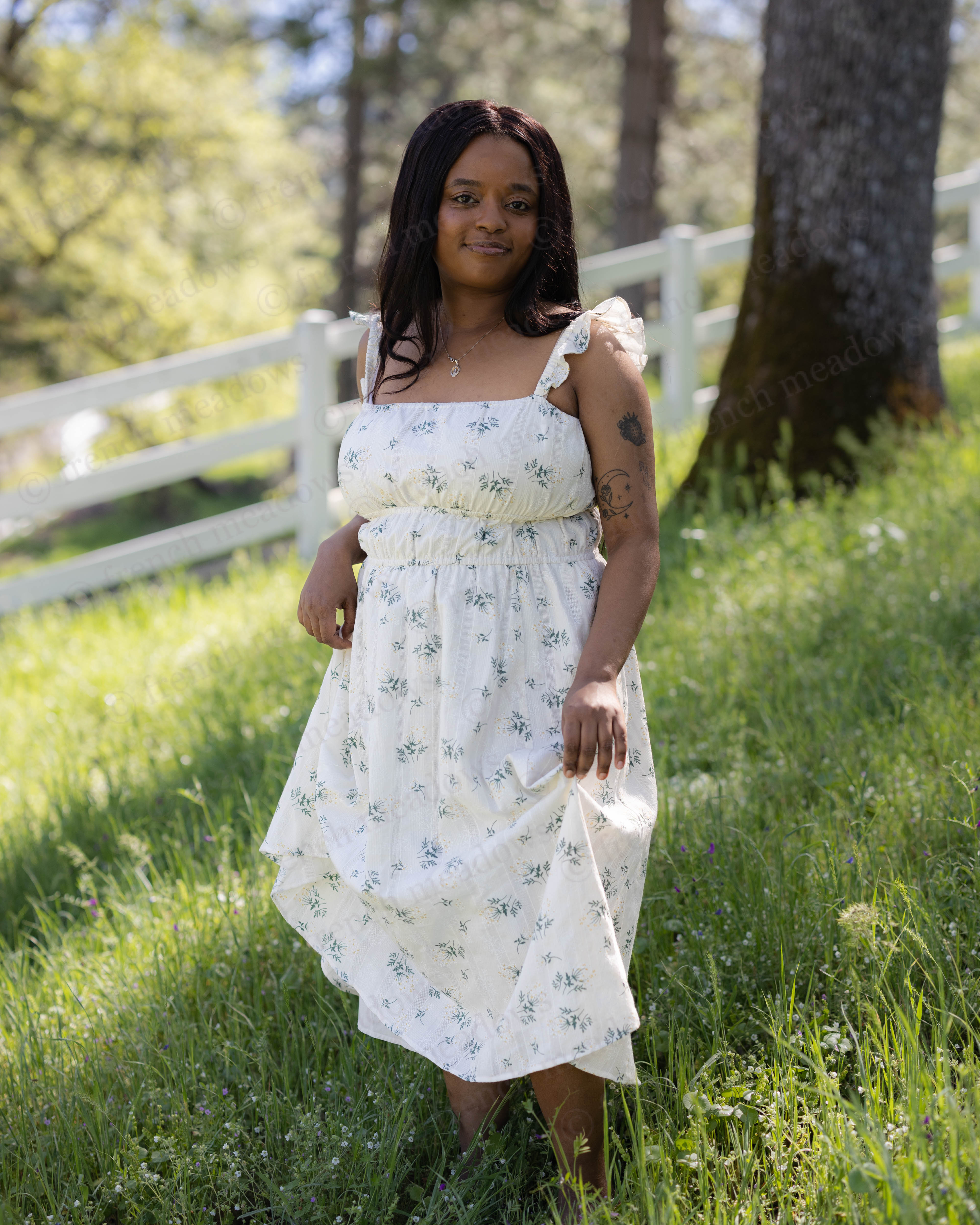 Floral Green Cotton Milkmaid Dress