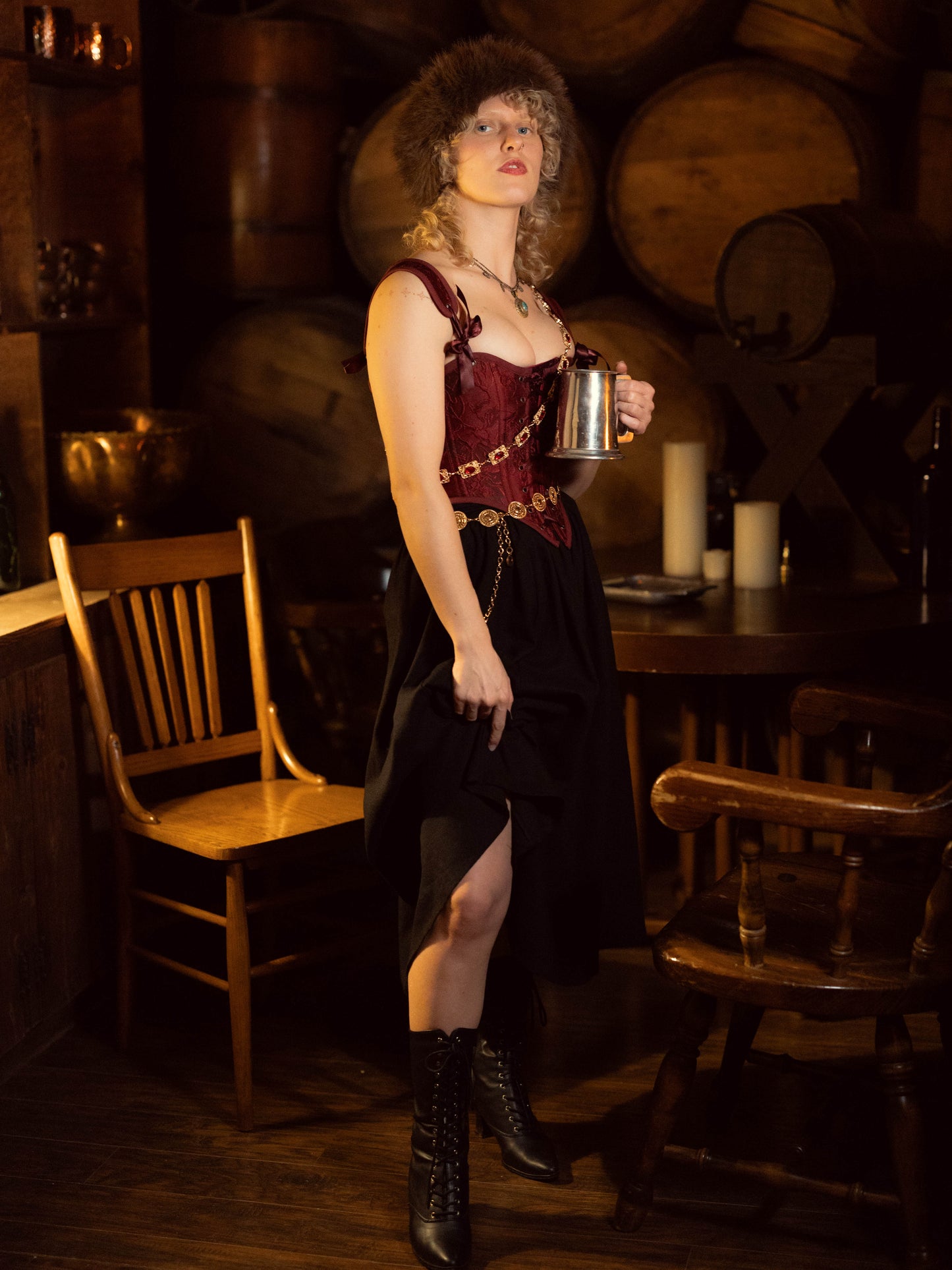 Red Floral Jacquard Corset