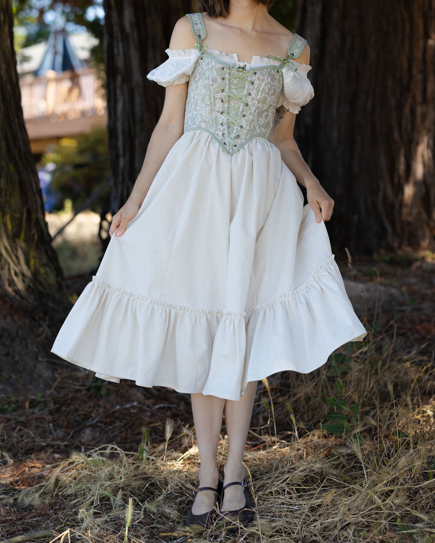Natural Linen Midi Skirt