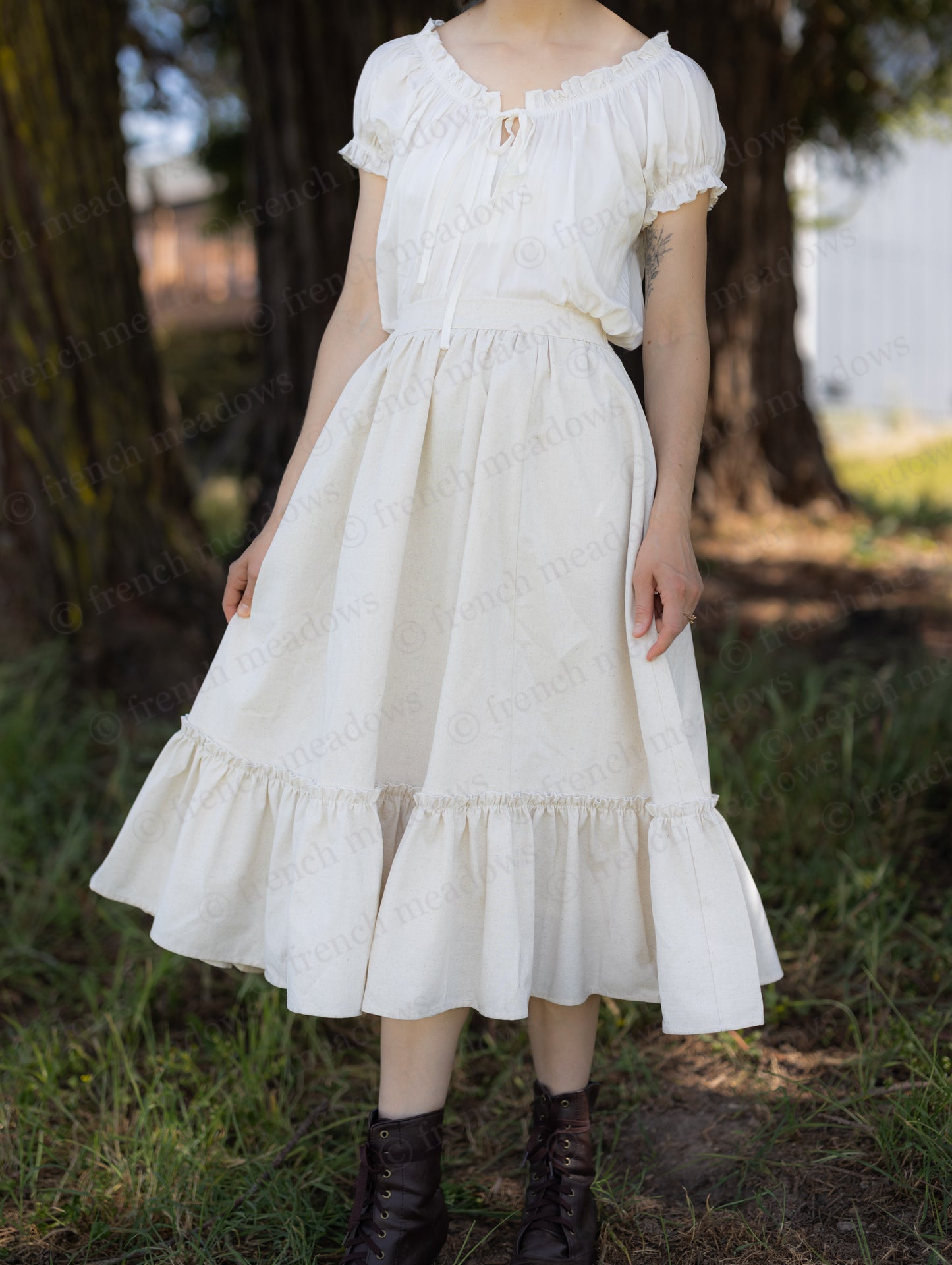 Natural Linen Midi Skirt