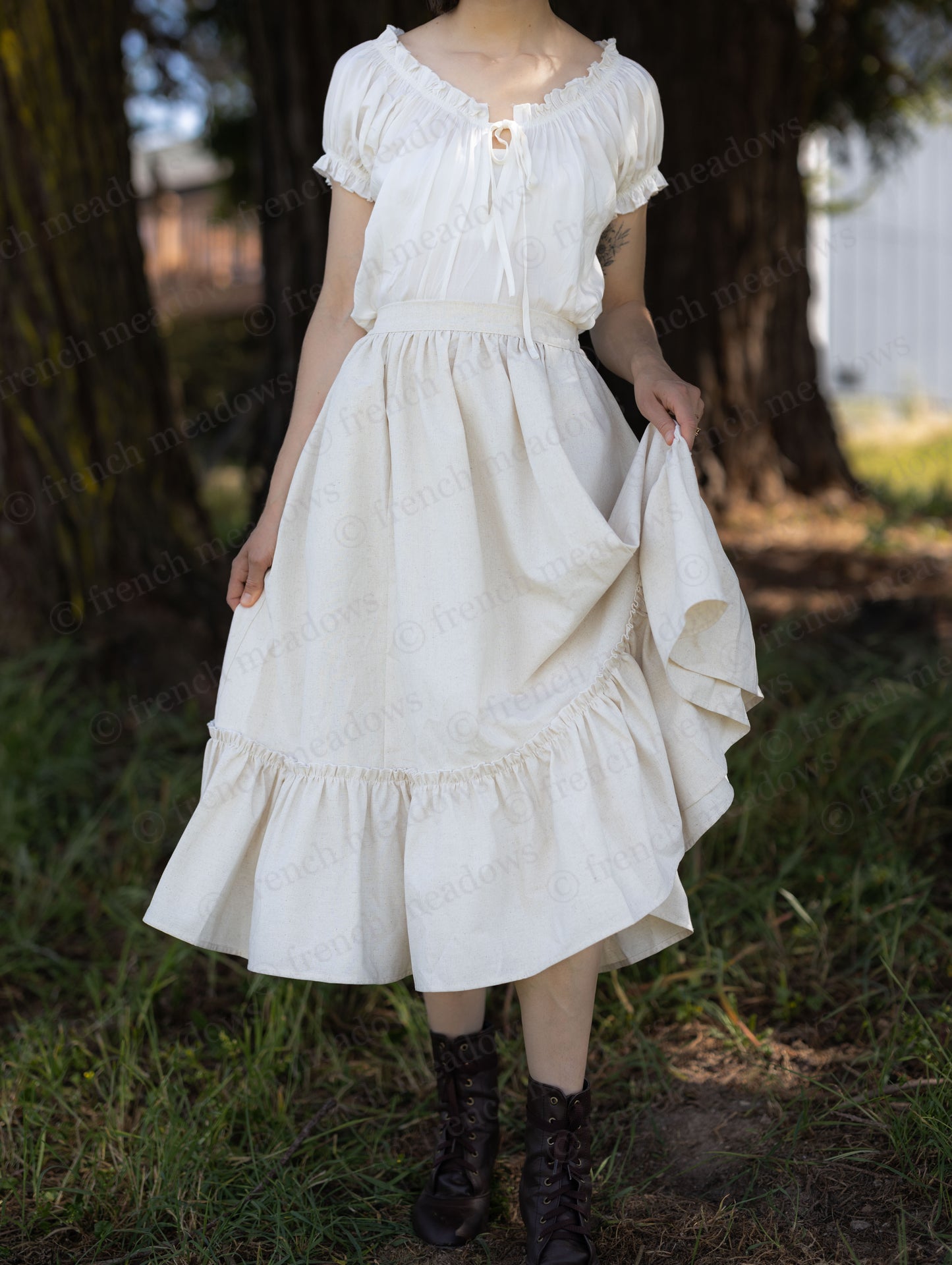 Natural Linen Midi Skirt