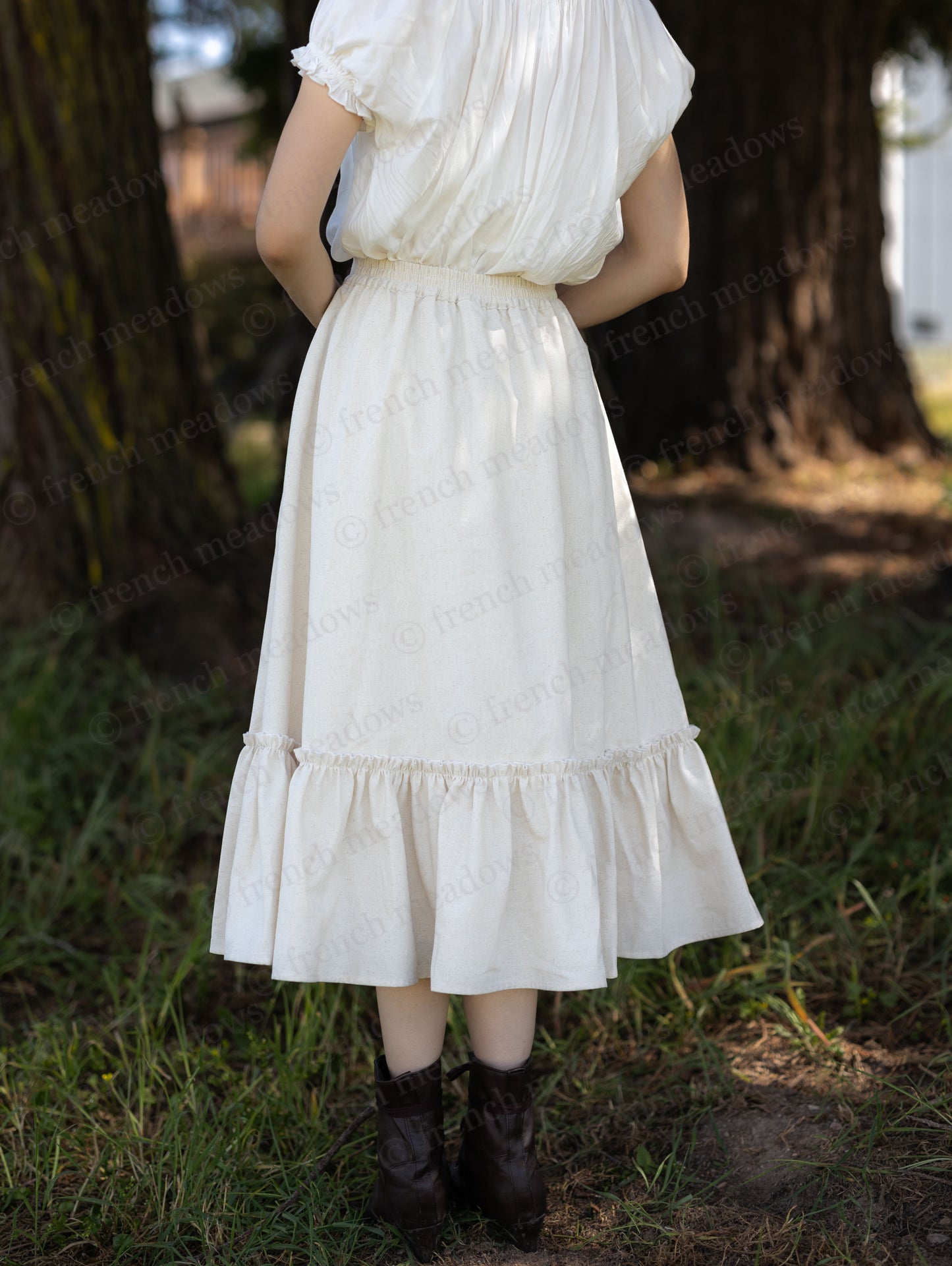Natural Linen Midi Skirt