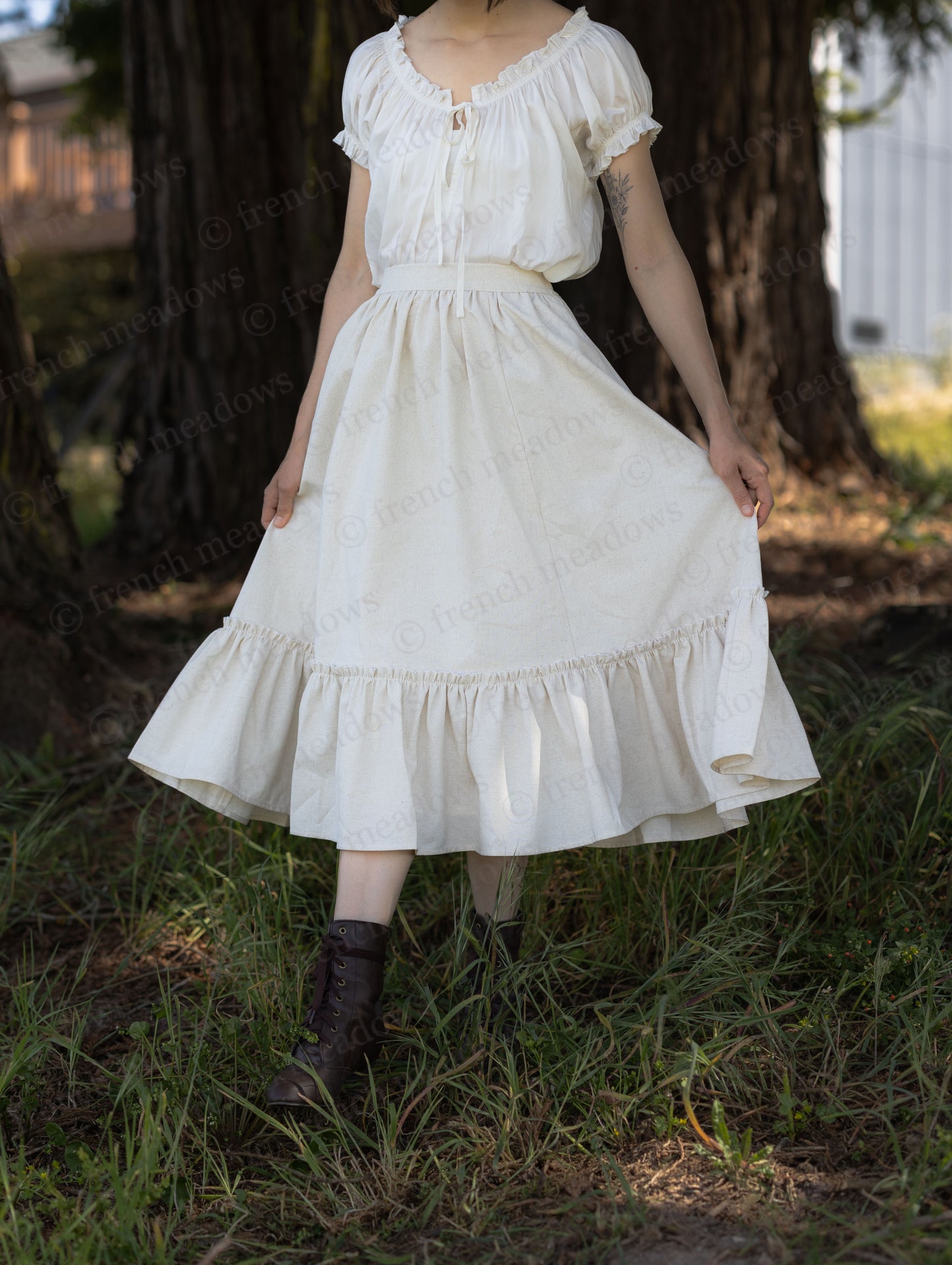 Natural Linen Midi Skirt