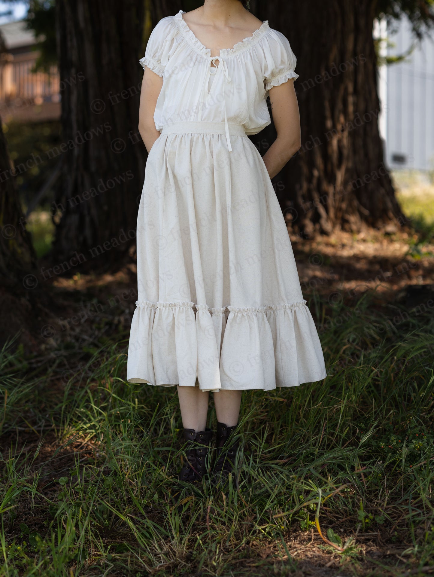 Natural Linen Midi Skirt