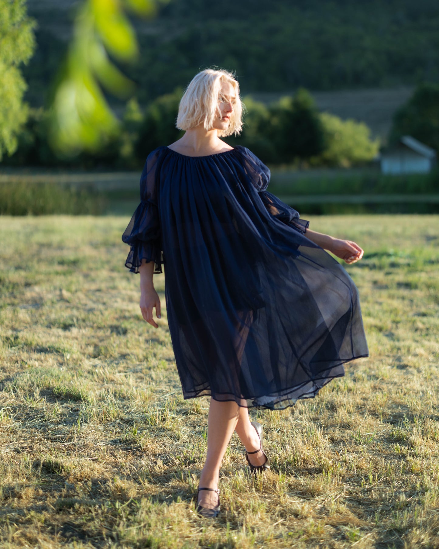 Navy Blue Chiffon Chemise