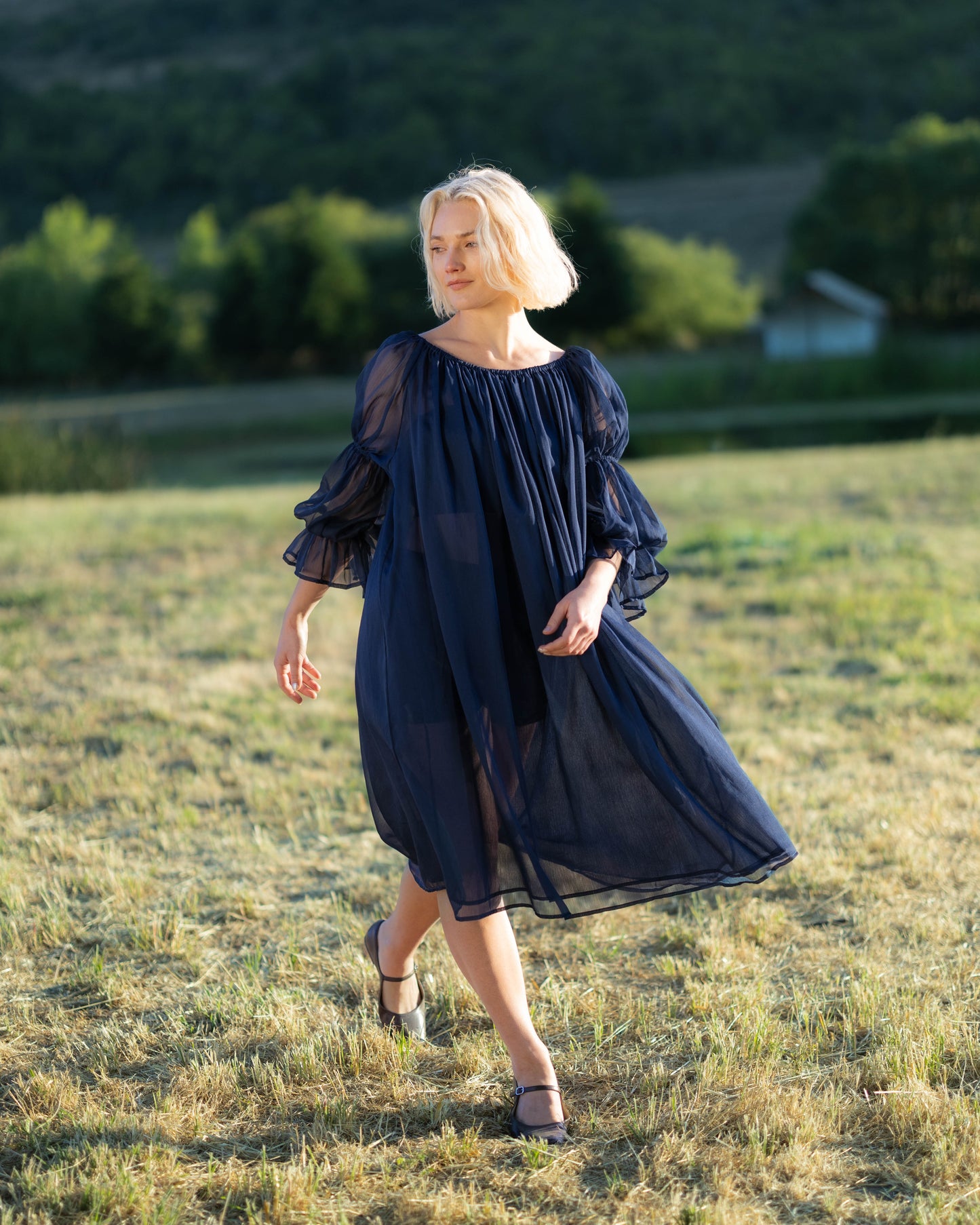 Navy Blue Chiffon Chemise
