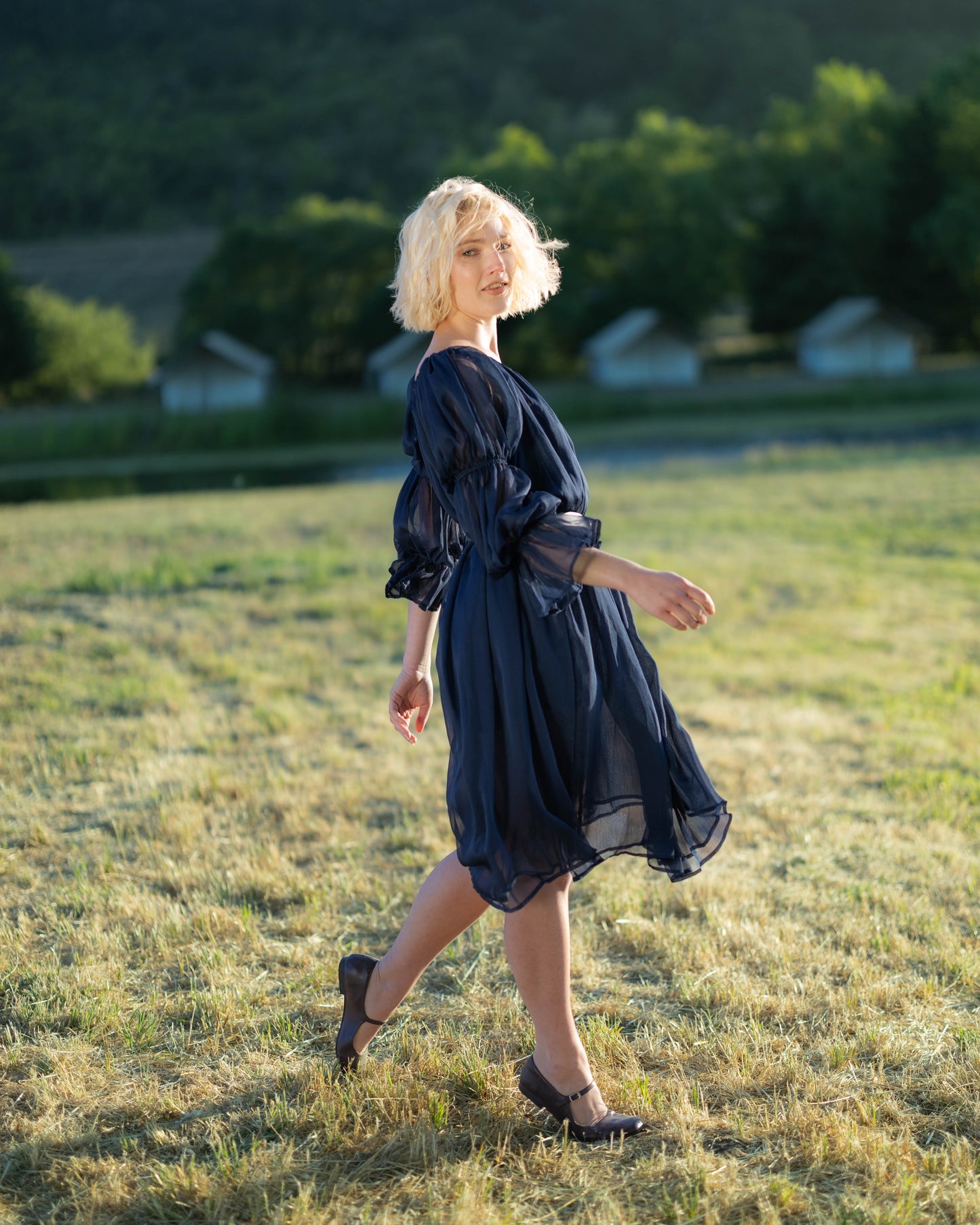 Navy Blue Chiffon Chemise