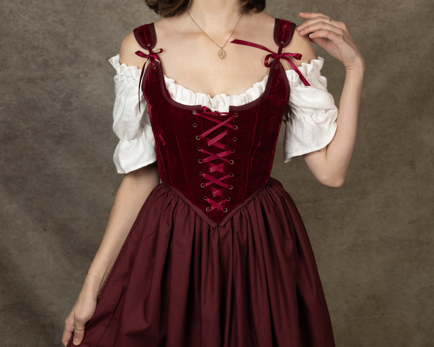 Handmade Dark Red Velvet Renaissance Corset