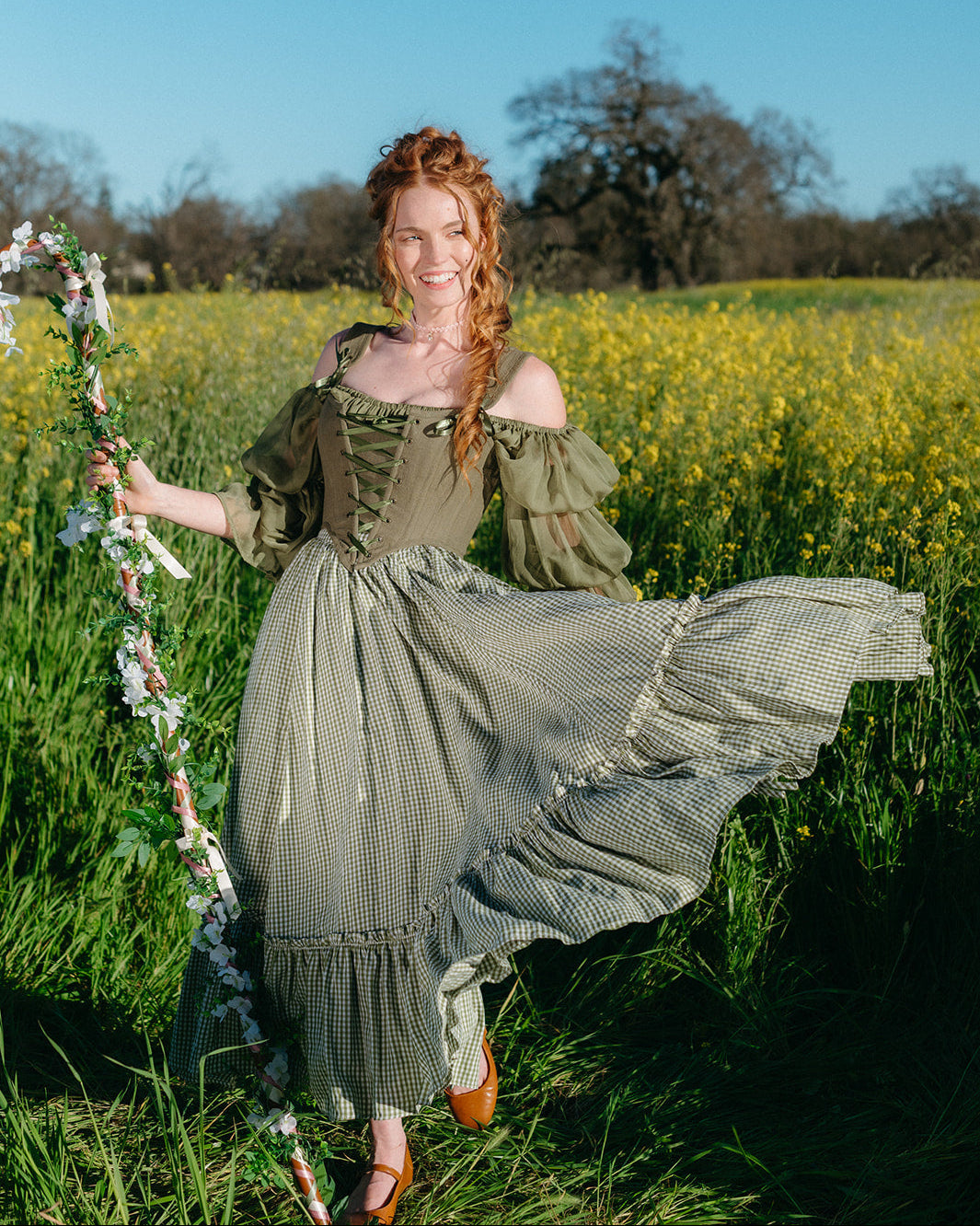 Green Gingham Ruffle Skirt | 18th Century Rococo Costume – French