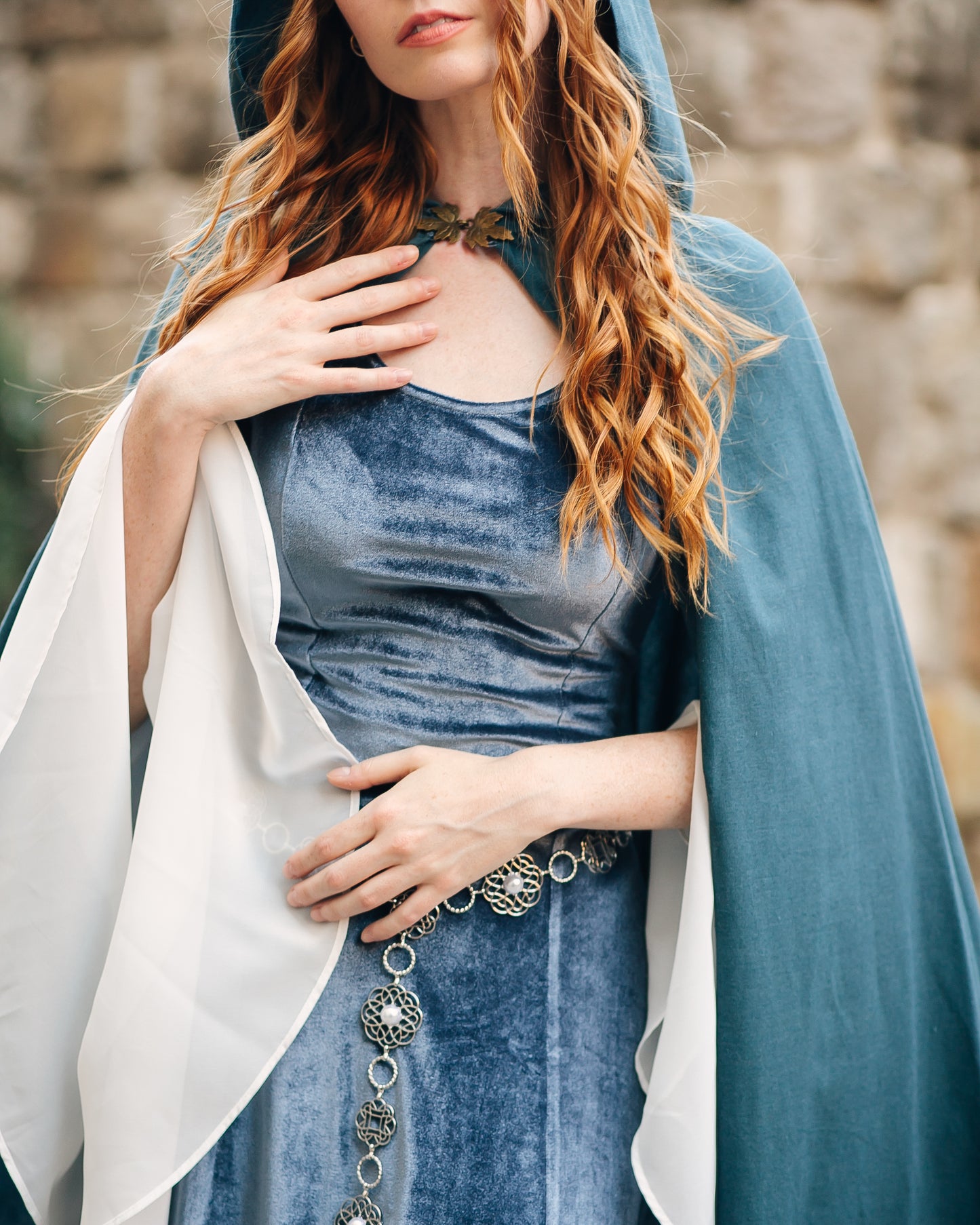 Elven Blue Velvet Bell Sleeve Dress