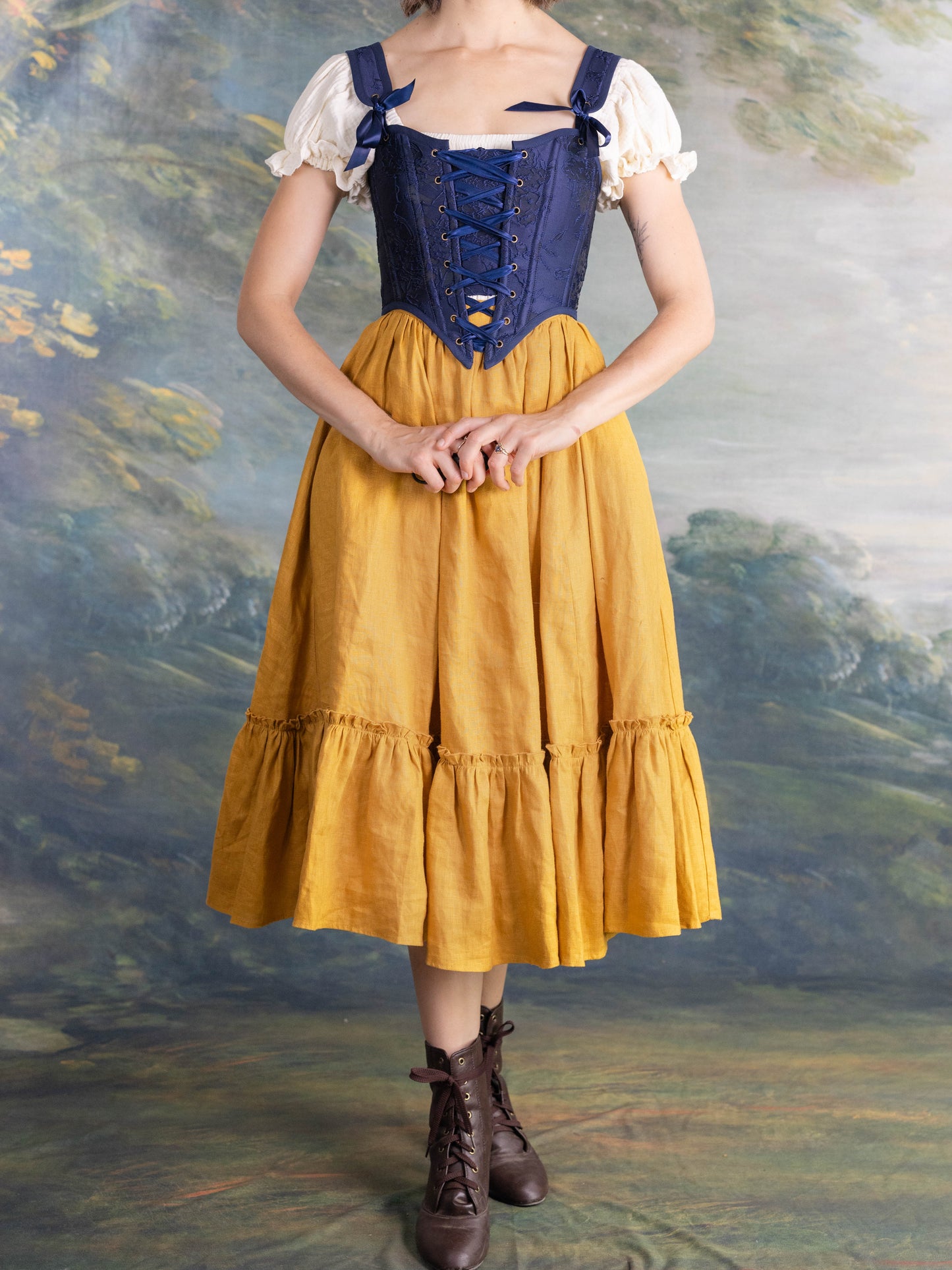 Yellow Linen Ruffle Skirt
