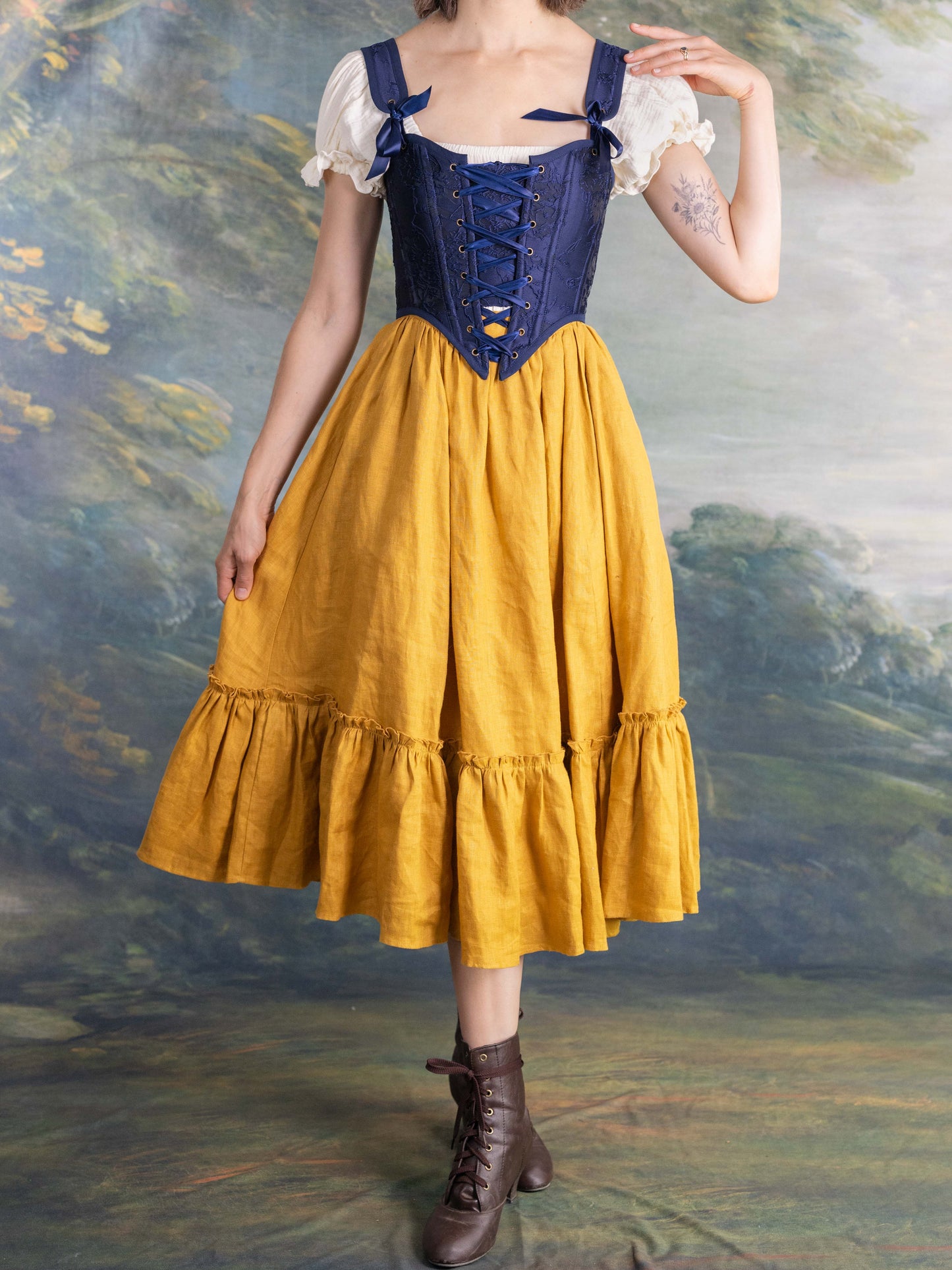 Yellow Linen Ruffle Skirt
