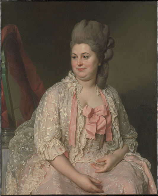 painting of woman wearing a rococo gown