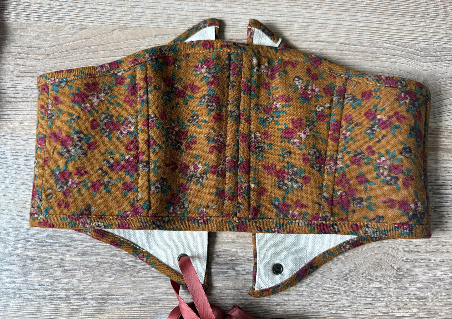 Handmade Front-Lacing Brown Floral Corset Belt
