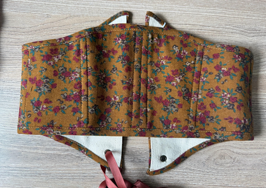 Handmade Front-Lacing Brown Floral Corset Belt