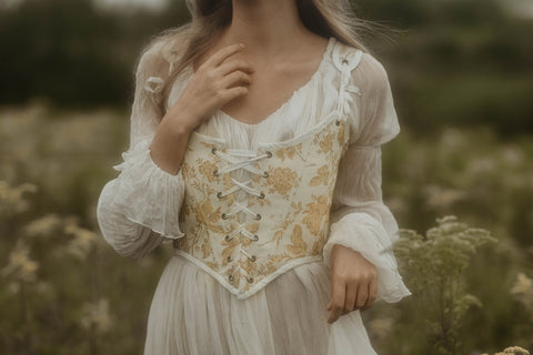 Handmade Yellow and White Floral Renaissance Corset