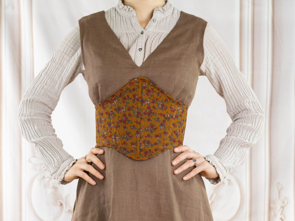 Handmade Back-Lacing Brown Floral Corset Belt