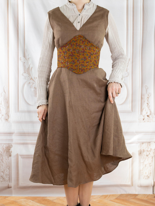 Handmade Back-Lacing Brown Floral Corset Belt