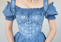 Handmade Blue and White Floral Regency Stays