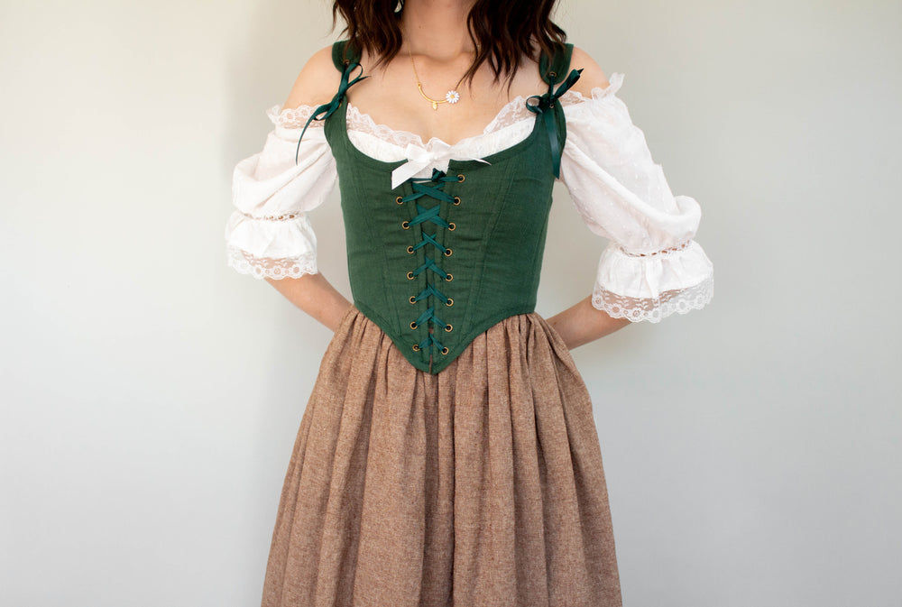 Handmade Dark Green Linen Corset