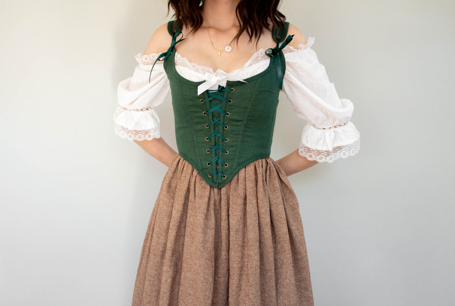 Handmade Dark Green Linen Corset
